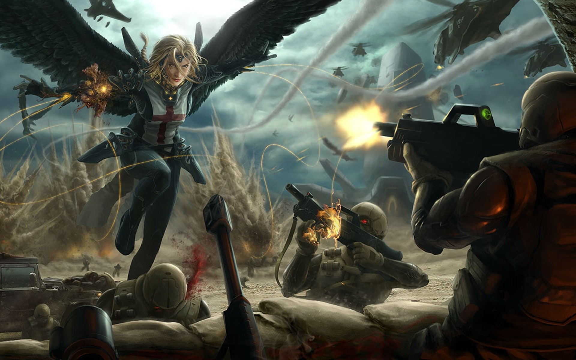 hd, women, concept, war, marek, aircraft, 1080P, concepts, angels, x, guns, art, okon, HD Wallpaper