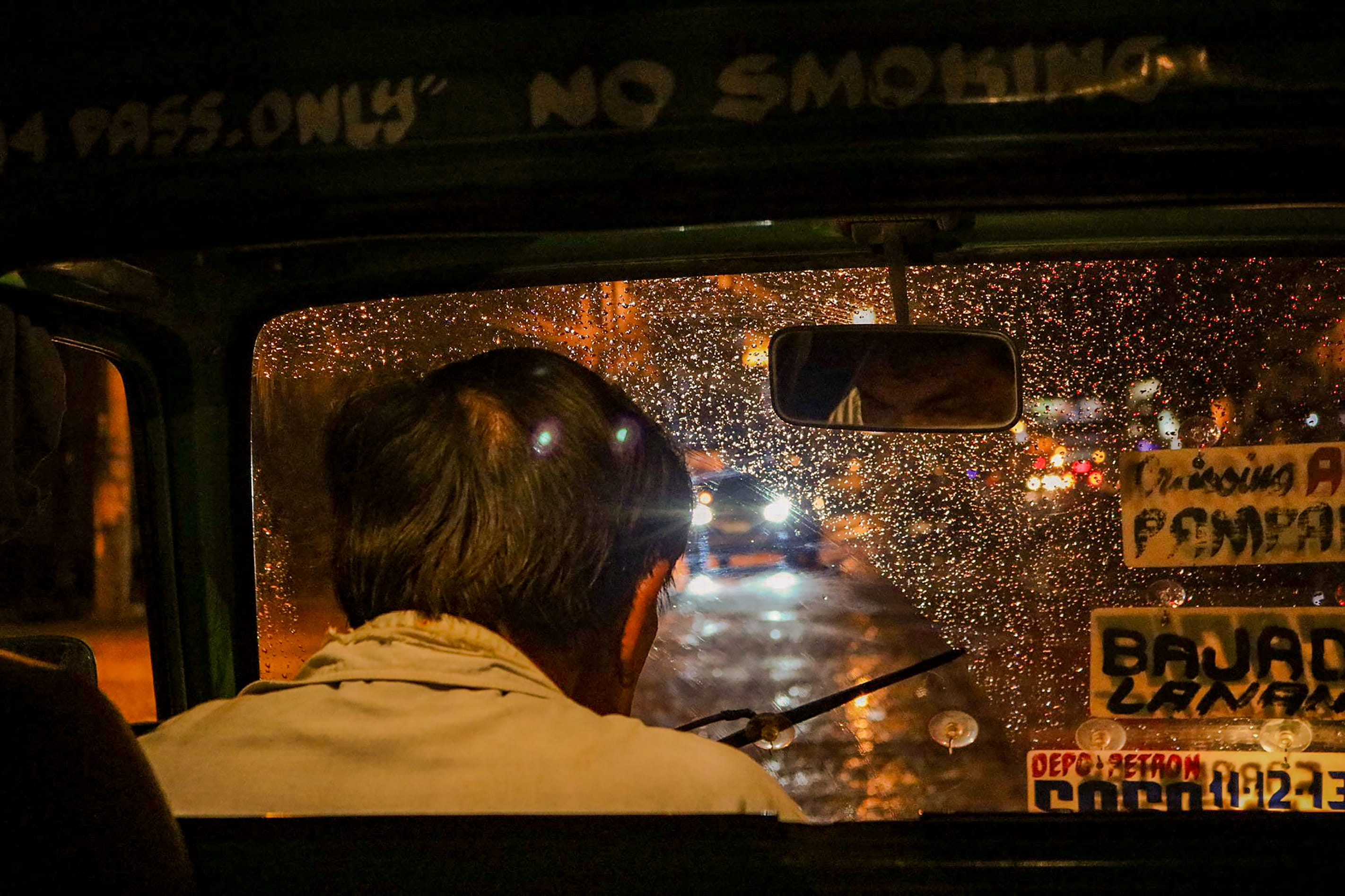 night, taxi, jeepny, rear view, illuminated, men, philippines, mode of transportation, driver, lifestyles, one person, headshot, 2K, adult, communication, HD Wallpaper