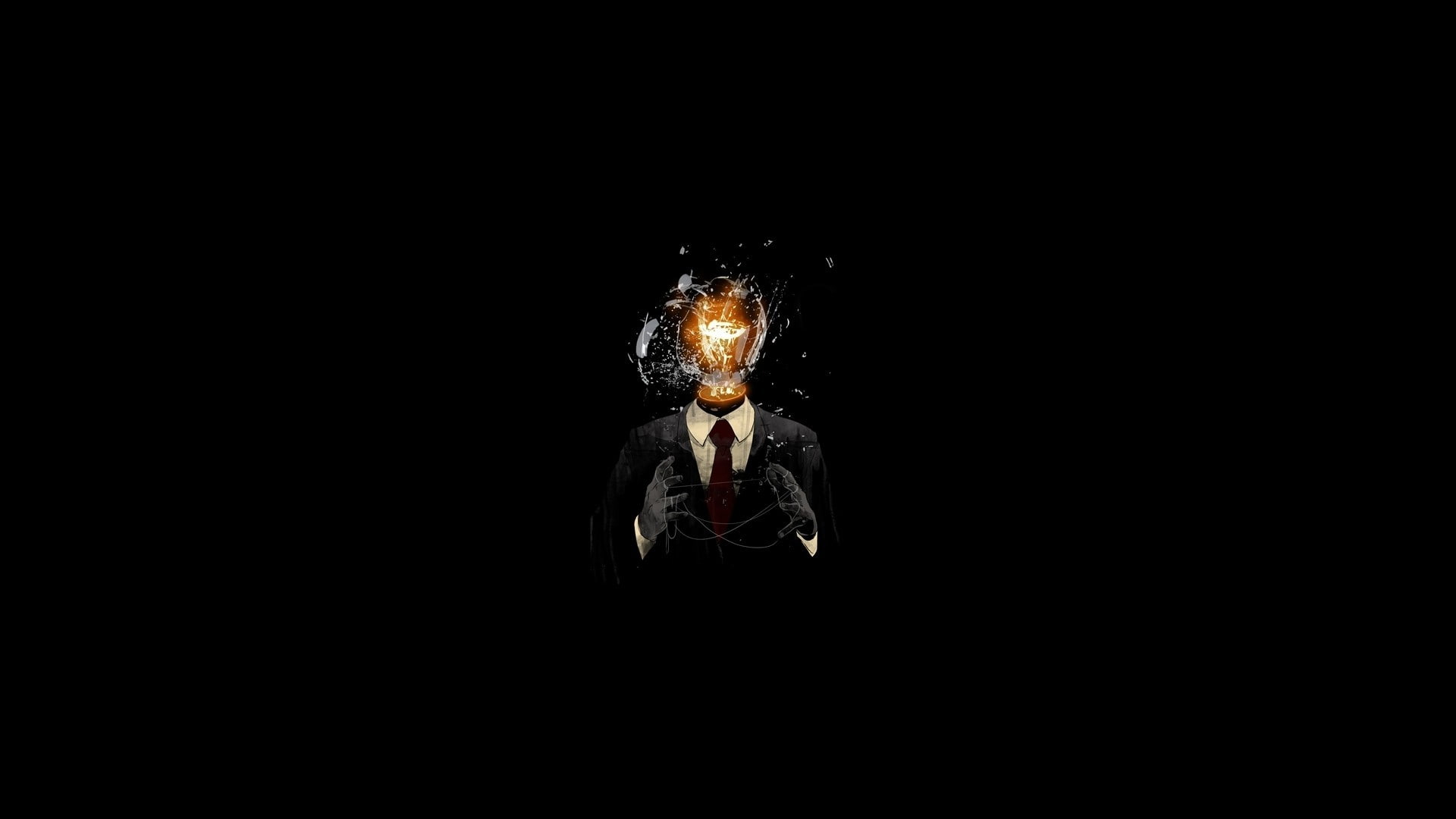 digital art, face, men, portrait, minimalism, broken, glass, suits, black background, artwork, 1080P, lightbulb, HD Wallpaper
