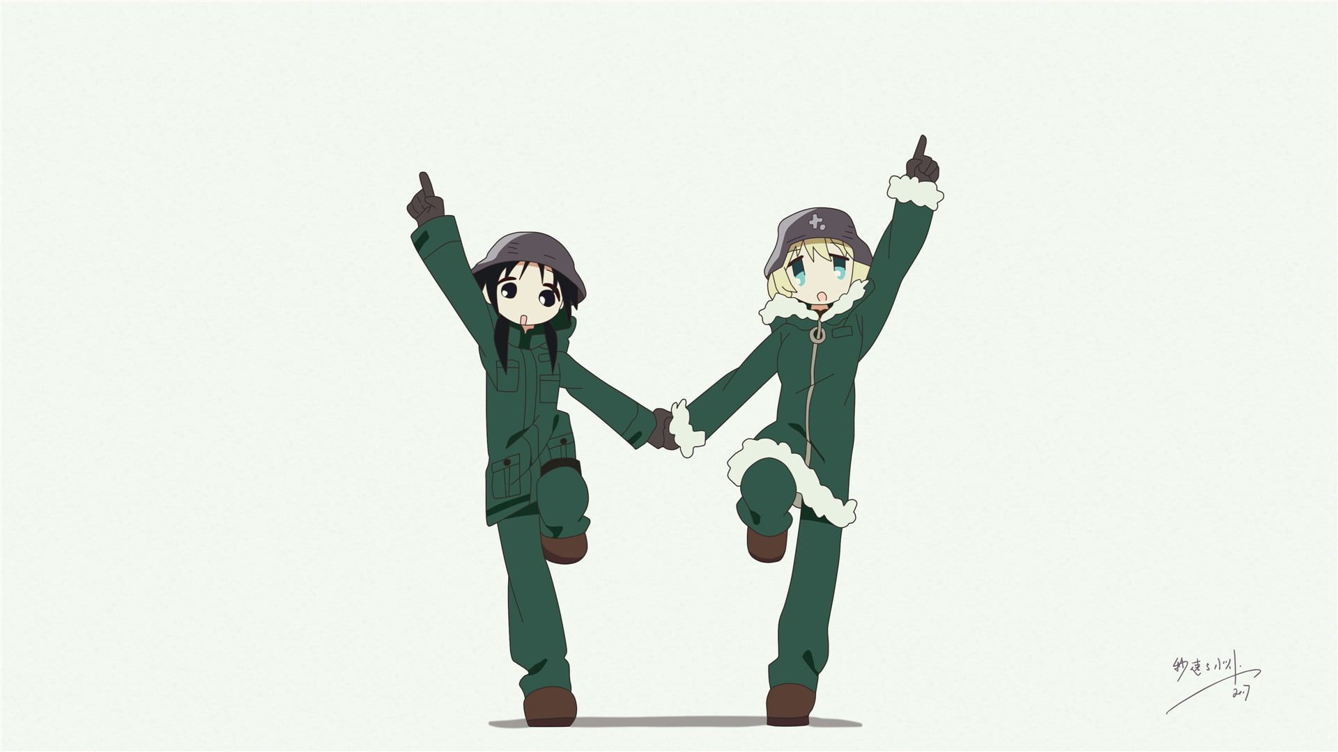 togetherness, Girls Last Tour, studio shot, white background, two people, copy space, male likeness, Chito (Girls Last Tour), Anime, celebration, creativity, HD Wallpaper