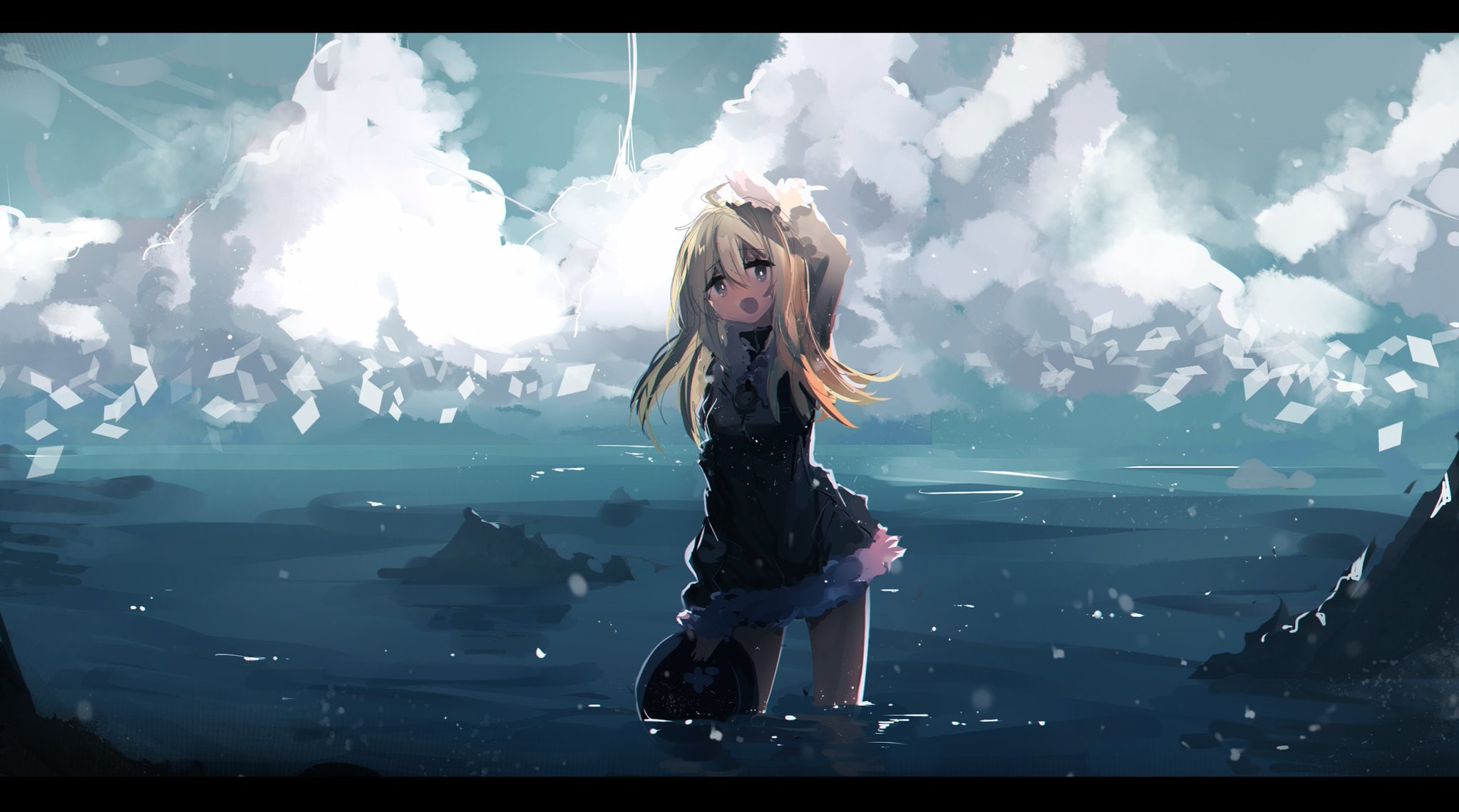 open mouth, anime, 1080P, Shoujo Shuumatsu Ryokou, blonde, anime girls, HD Wallpaper