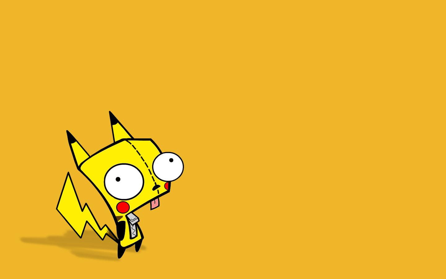 pokemon, invader, anime, x, gir, zim, pikachu, Yellow, crossovers, hd, 720P, art, HD Wallpaper
