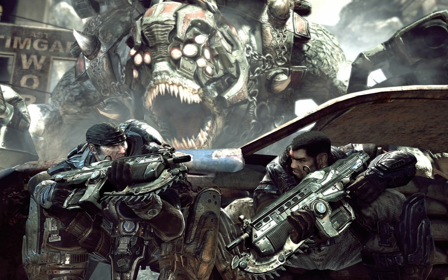 hd, battle, games, gears, video, monster, hide, war, art, gears of war, shield, 720P, now, Guns, HD Wallpaper