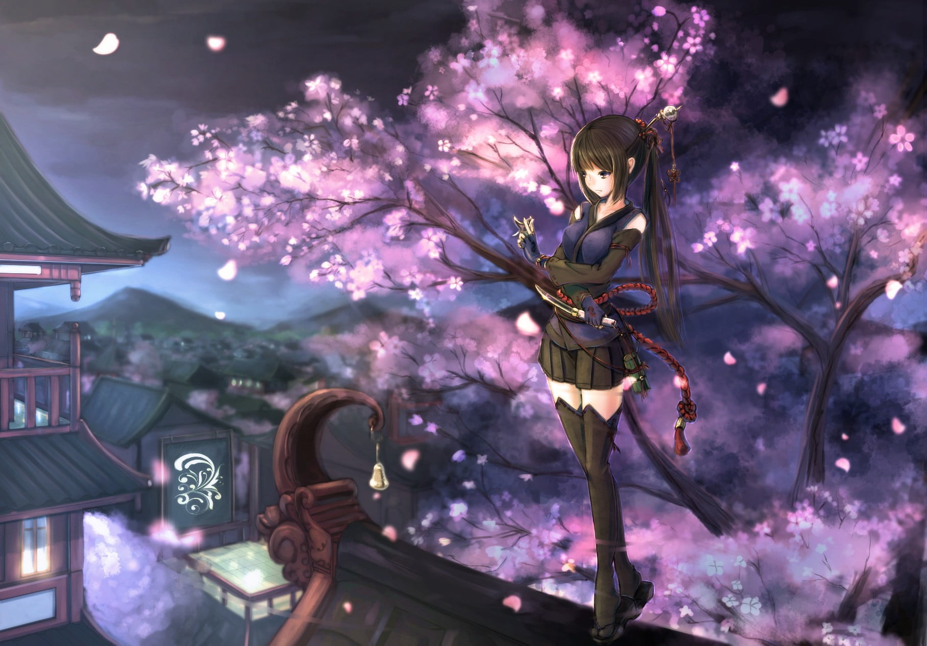 cherry blossom, freshness, vulnerability, outdoors, springtime, built structure, standing, flower, blossom, architecture, purple, original characters, tree, HD Wallpaper