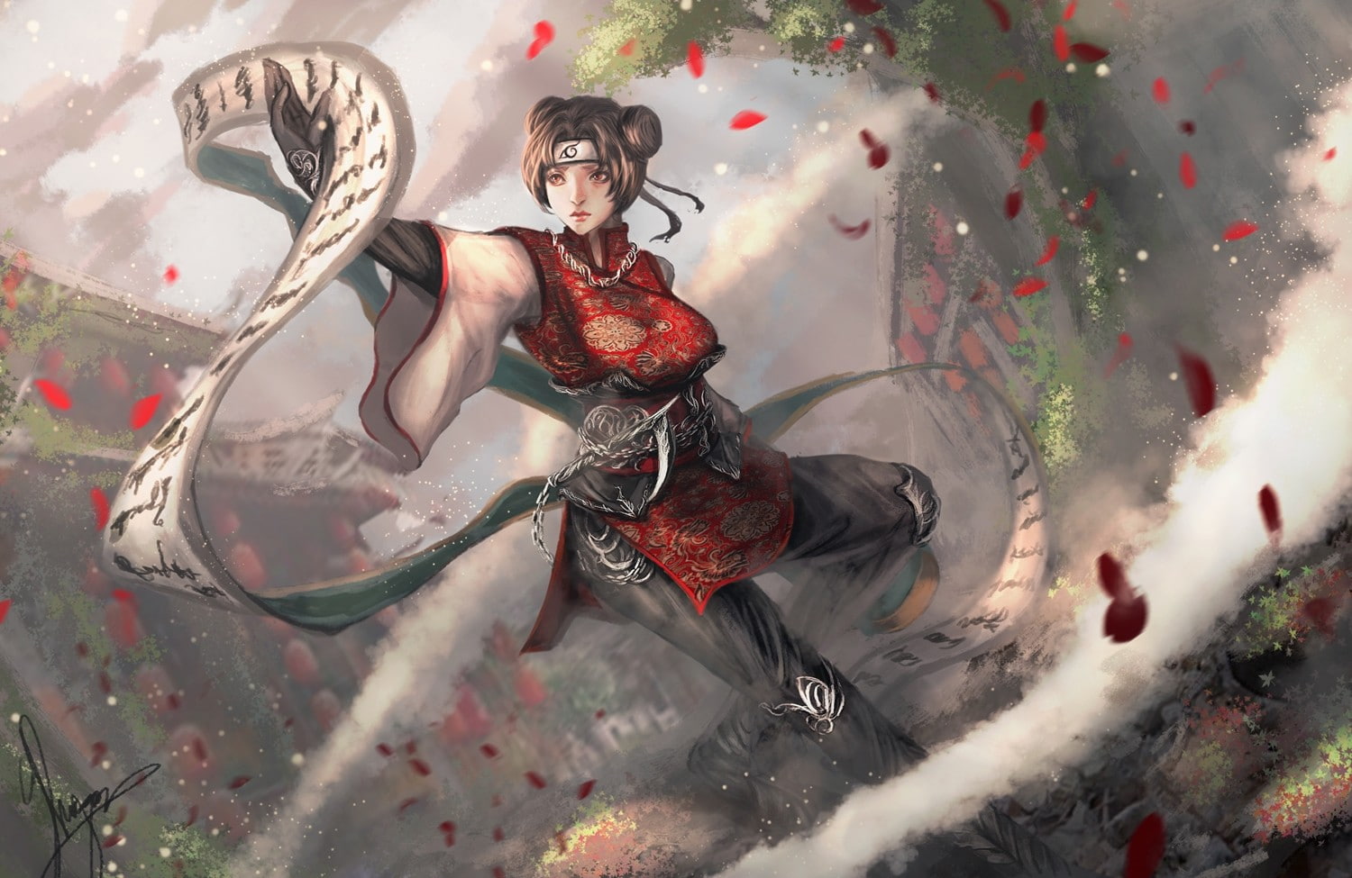 Kunoichi, fantasy art, 720P, scrolls, Naruto Shippuuden, Tenten, HD Wallpaper