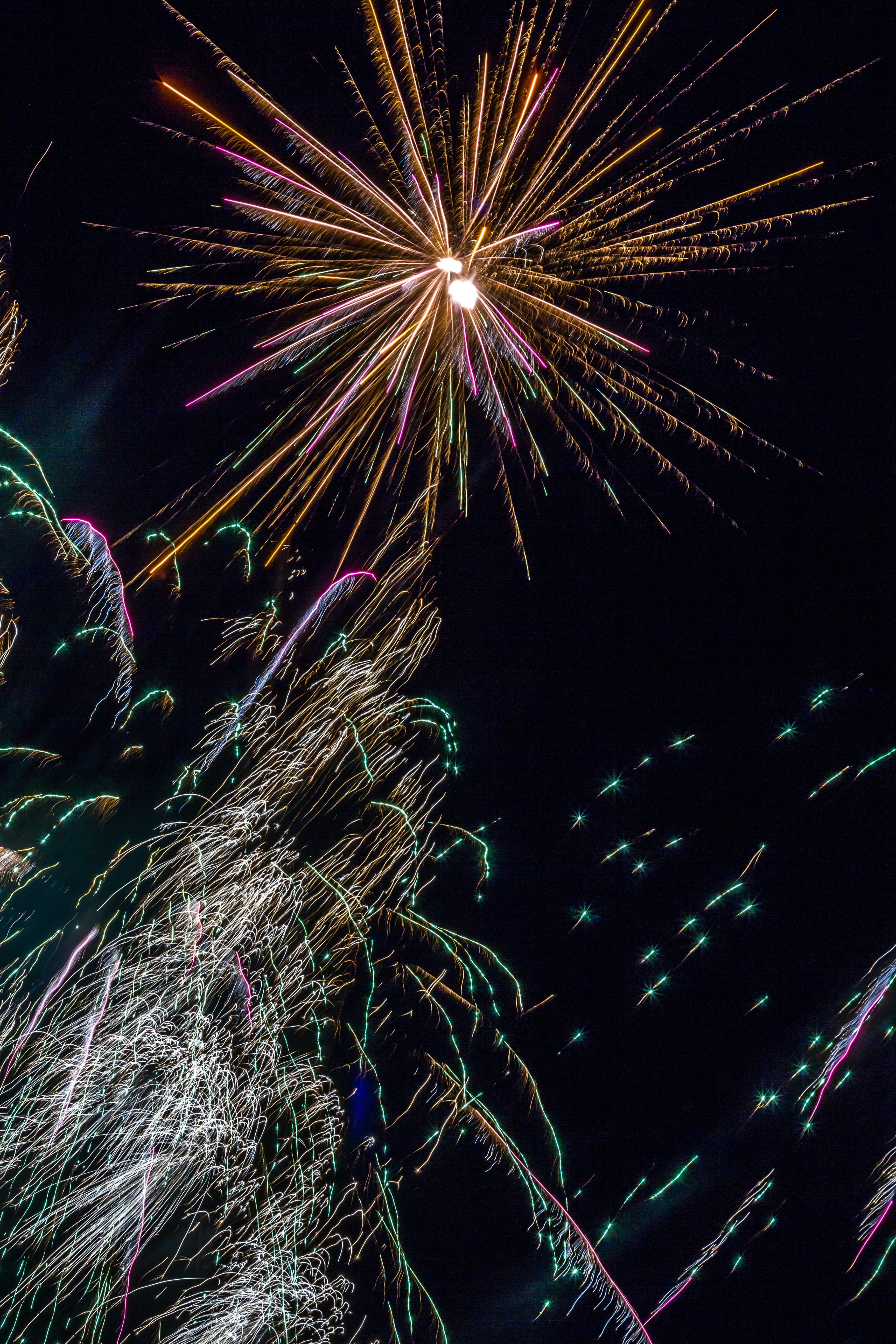 excitement, shiny, nightlife, decoration, firework, firework - man made object, spark, night, sky, celebrate, illuminated, celebration, glitter, 4th july, Phone HD Wallpaper