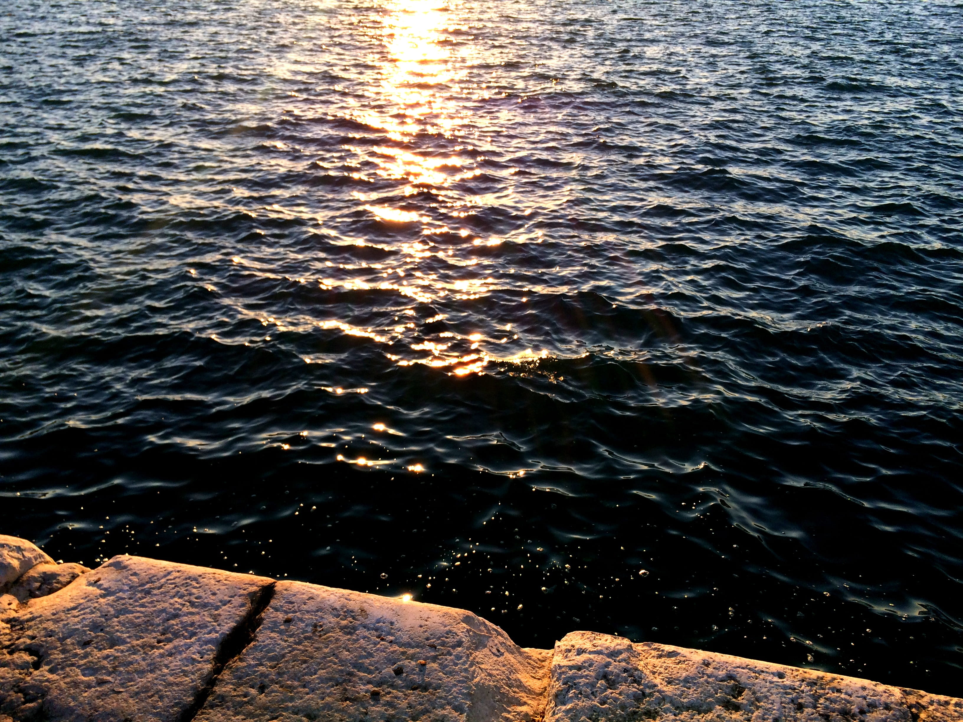 scenics - nature, beauty in nature, blue, tranquility, rough, rock, sunset, wavy, white stones, nature, reflection, sparkly, no people, motion, sparkles, HD Wallpaper