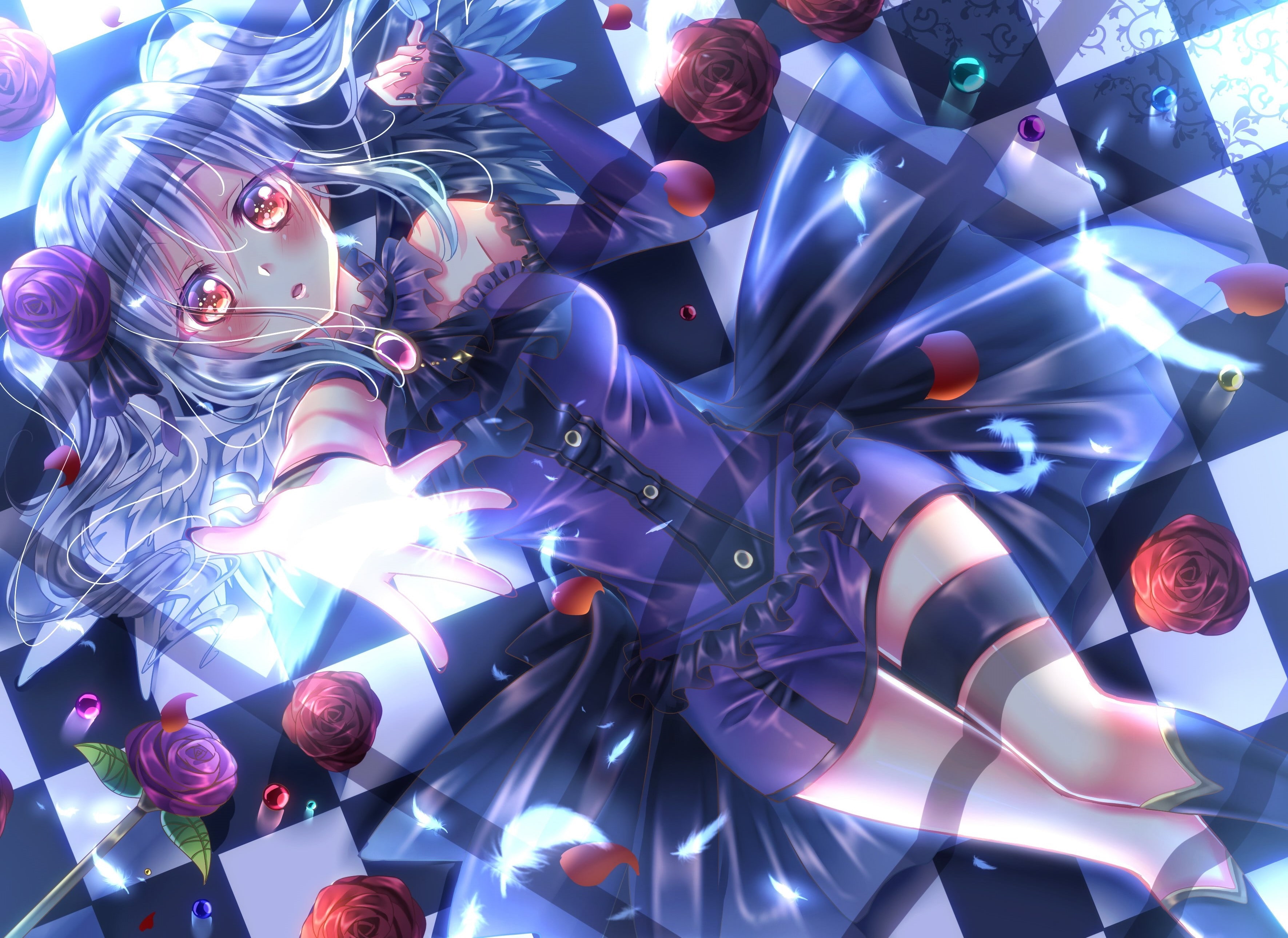creativity, art and craft, light - natural phenomenon, dress, multi colored, high angle view, 2K, full frame, moe, indoors, Anime, representation, pattern, HD Wallpaper
