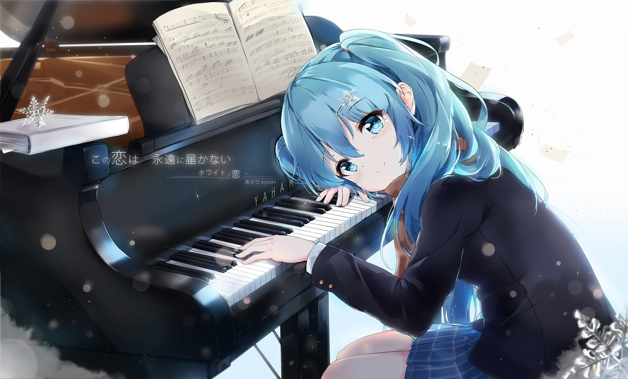 Anime, music, piano, hatsune miku, 1080P, moe, smiling, instrument, vocaloid, HD Wallpaper