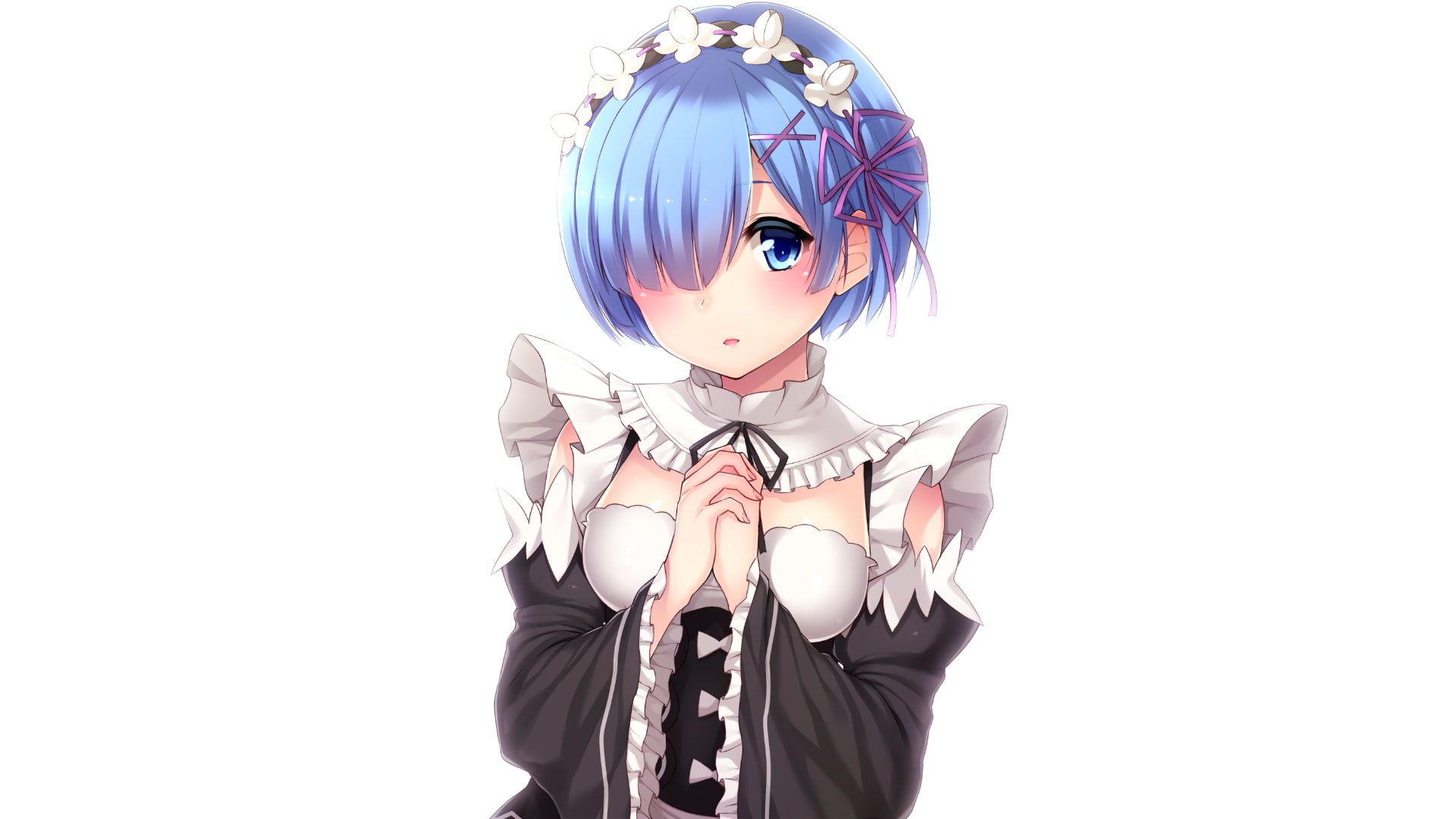 white background, young adult, Re:Zero Kara Hajimeru Isekai Seikatsu, fashion, Rem, copy space, holding, Anime, beauty, moe, waist up, one person, studio shot, HD Wallpaper