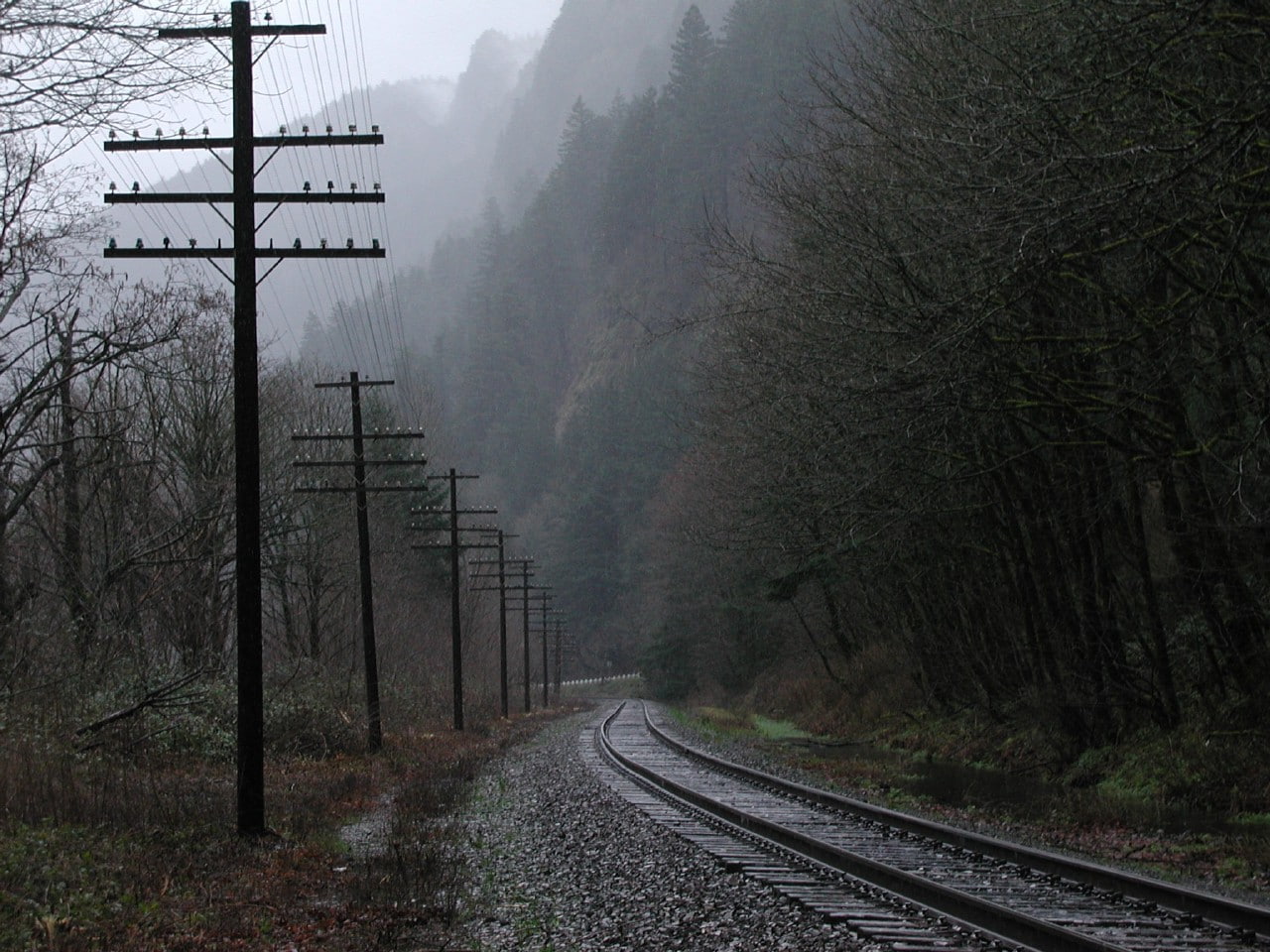 utility pole, railway, 720P, power lines, rain, HD Wallpaper