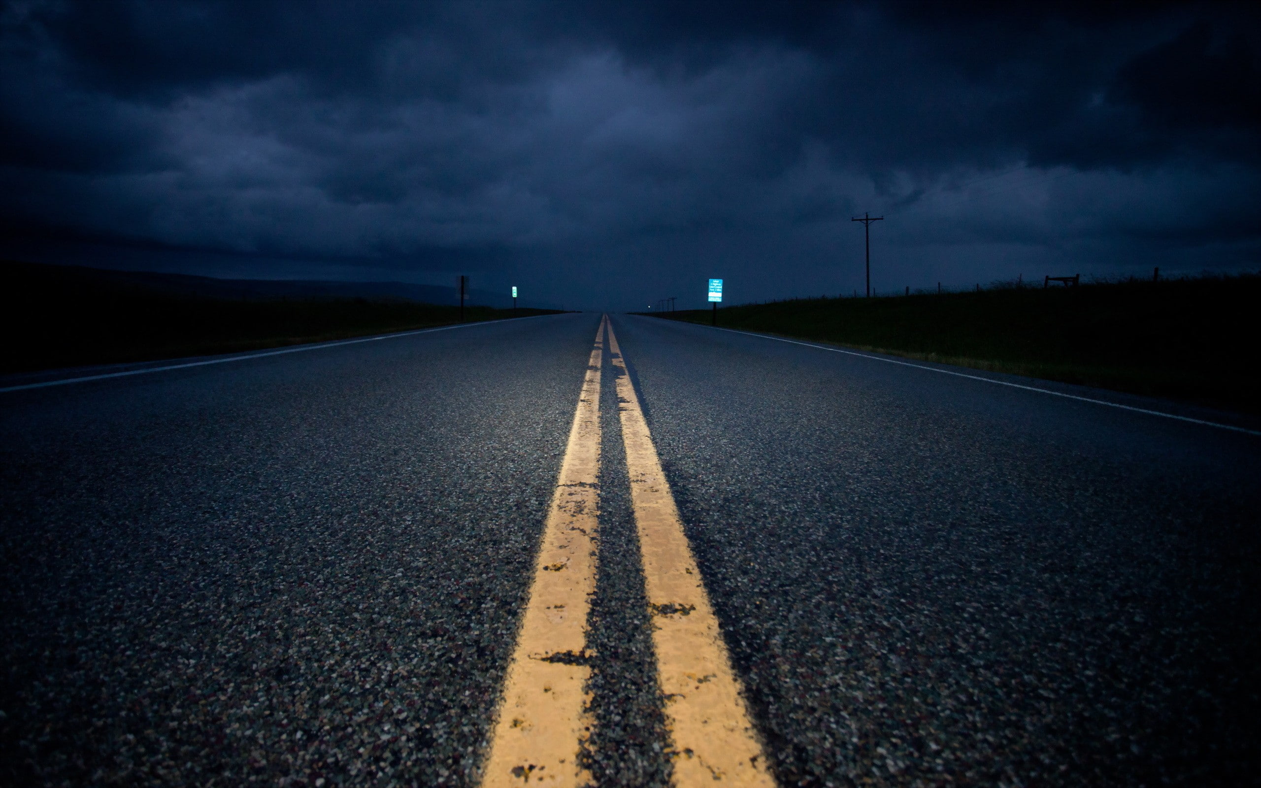 night, power lines, overcast, road, 2K, utility pole, clouds, HD Wallpaper