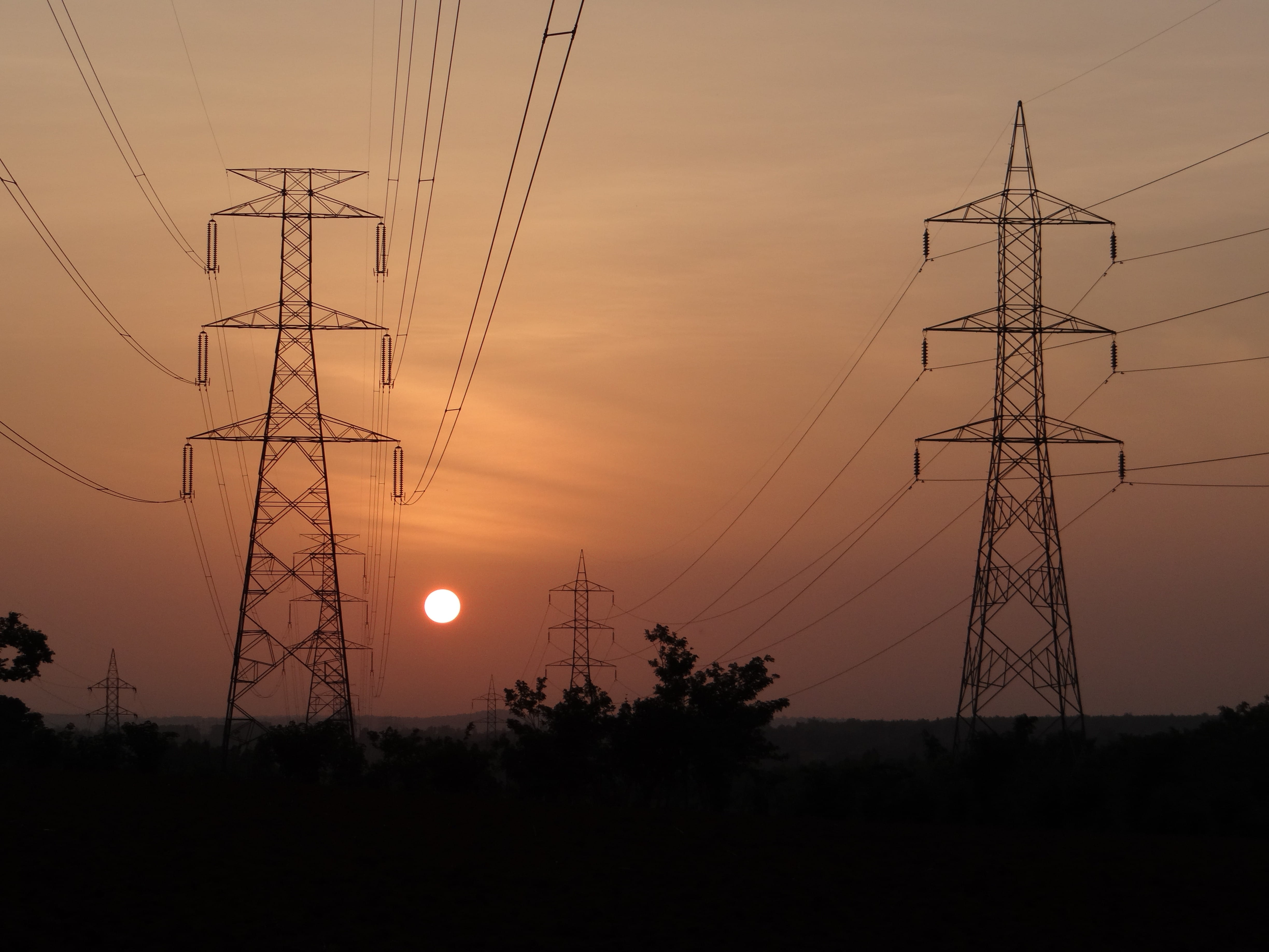 electric pylon, power supply, tree, romantic sky, connection, Pylon, karnataka, india, cable, fuel and power generation, technology, sky, plant, no people, HD Wallpaper