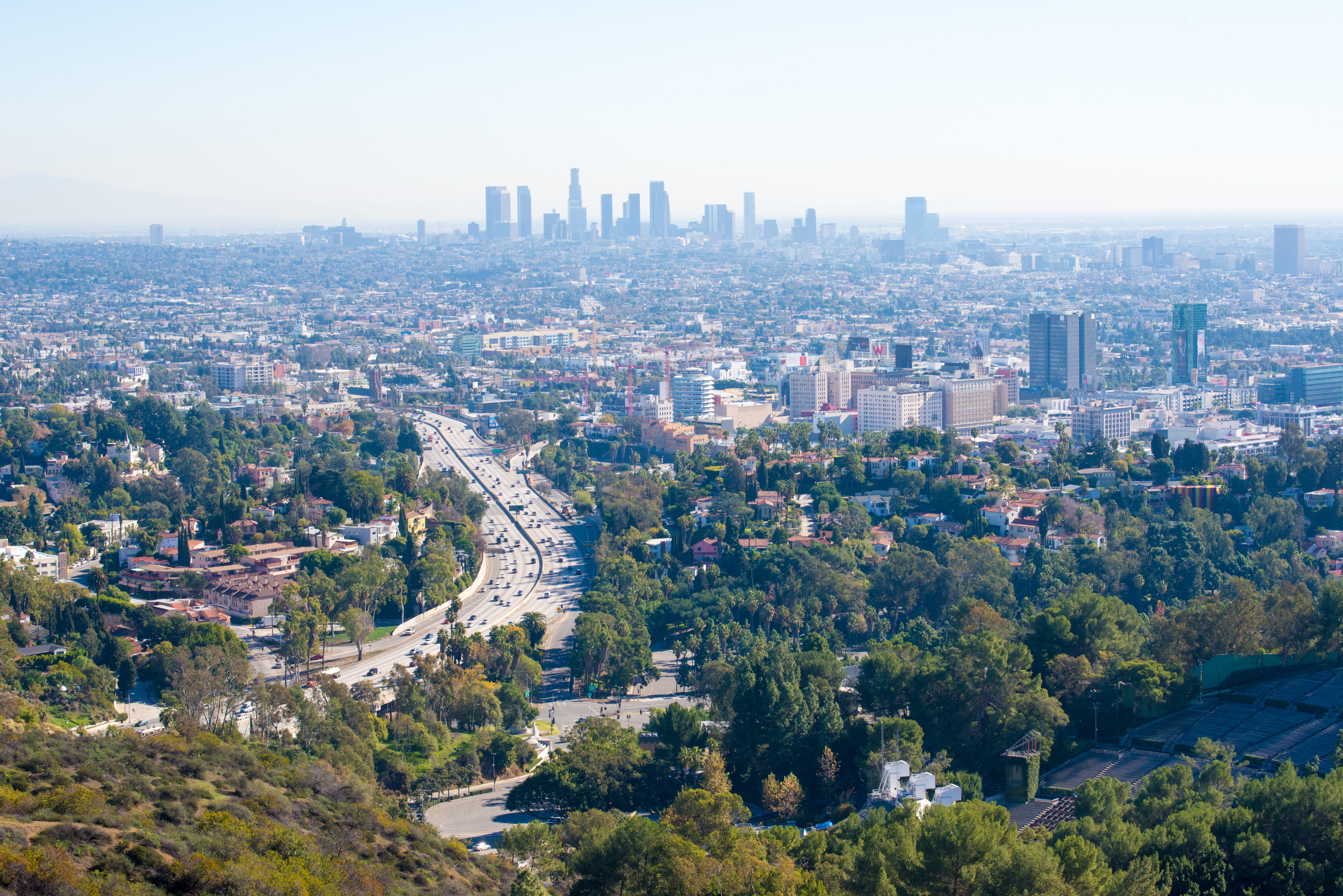 los angeles, downtown, city, residential district, no people, plant, outdoors, office building exterior, california, urban, building exterior, landscape, HD Wallpaper