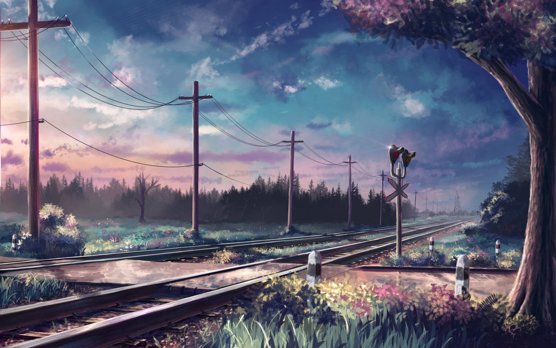no people, rail transportation, Fantasy, outdoors, electricity pylon, Railroad, cloud - sky, connection, Landscape, sky, transportation, nature, plant, HD Wallpaper