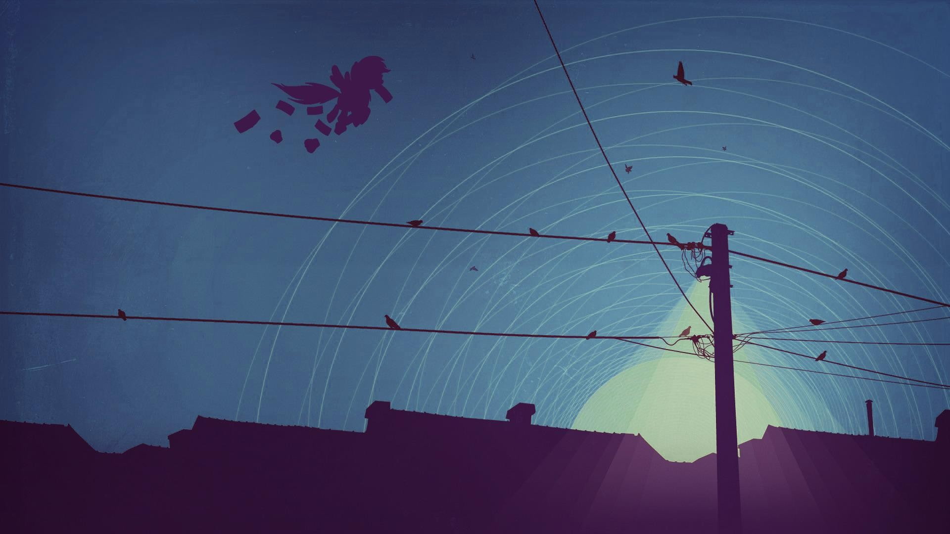 outdoors, flying, beauty in nature, fuel and power generation, no people, power line, day, connection, My Little Pony, blue, sunlight, 1080P, built structure, HD Wallpaper