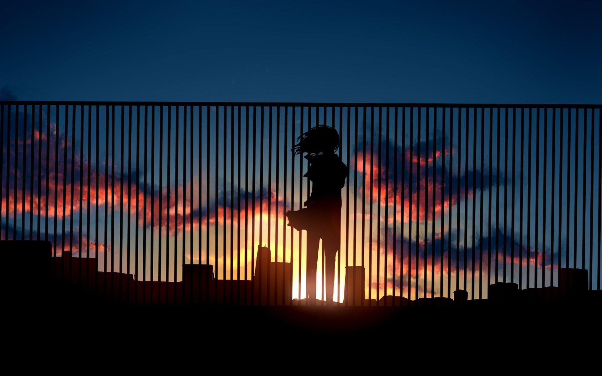 decor, building, centimeters, wall, 1080P, near, per, second, standing, 1920x1200, silhouette, anime, woman, 5 centimeters per second, HD Wallpaper