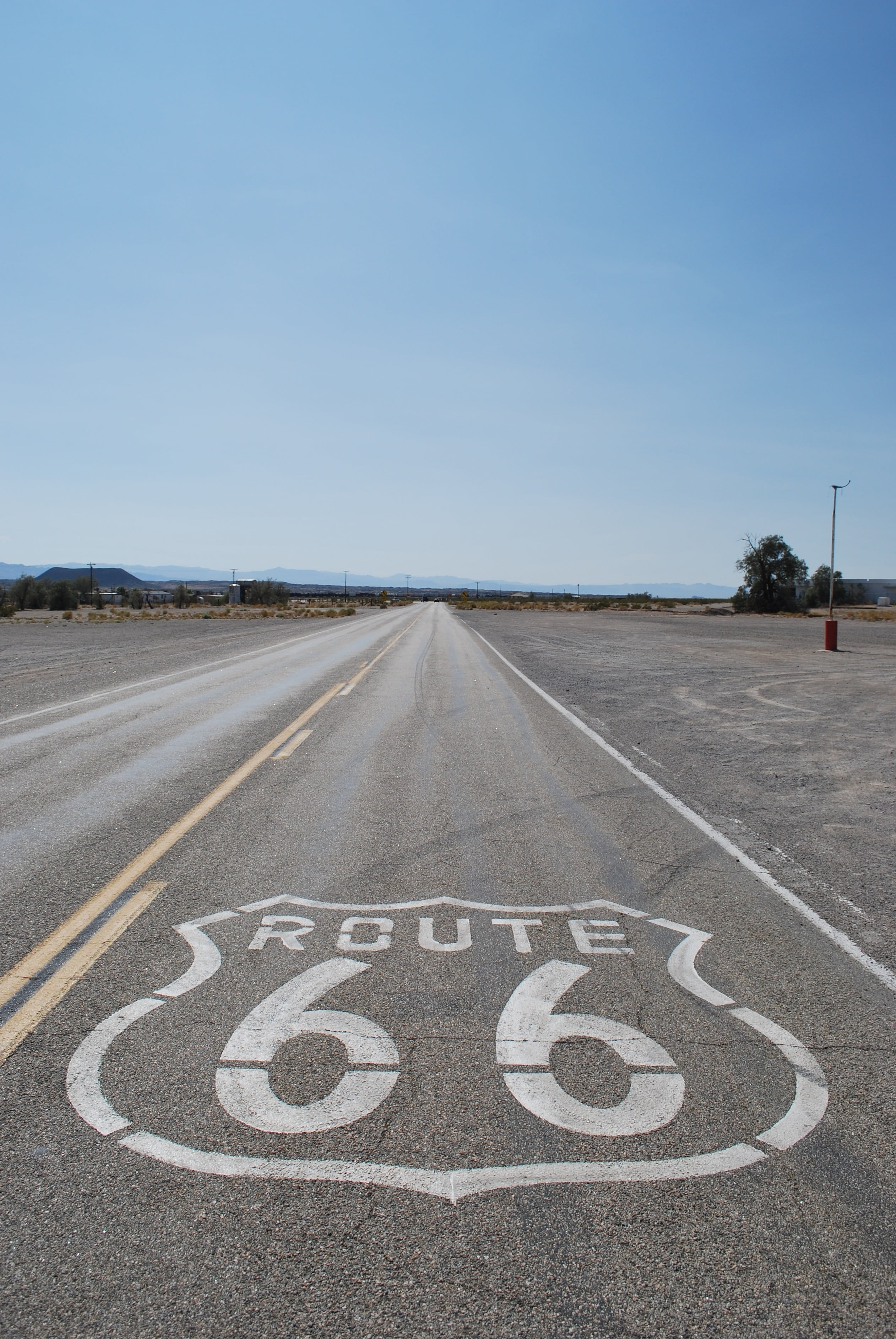 road marking, blue, day, marking, diminishing perspective, transportation, route 66, asphalt, no people, road, number, the way forward, dom, 2K, california, Phone HD Wallpaper