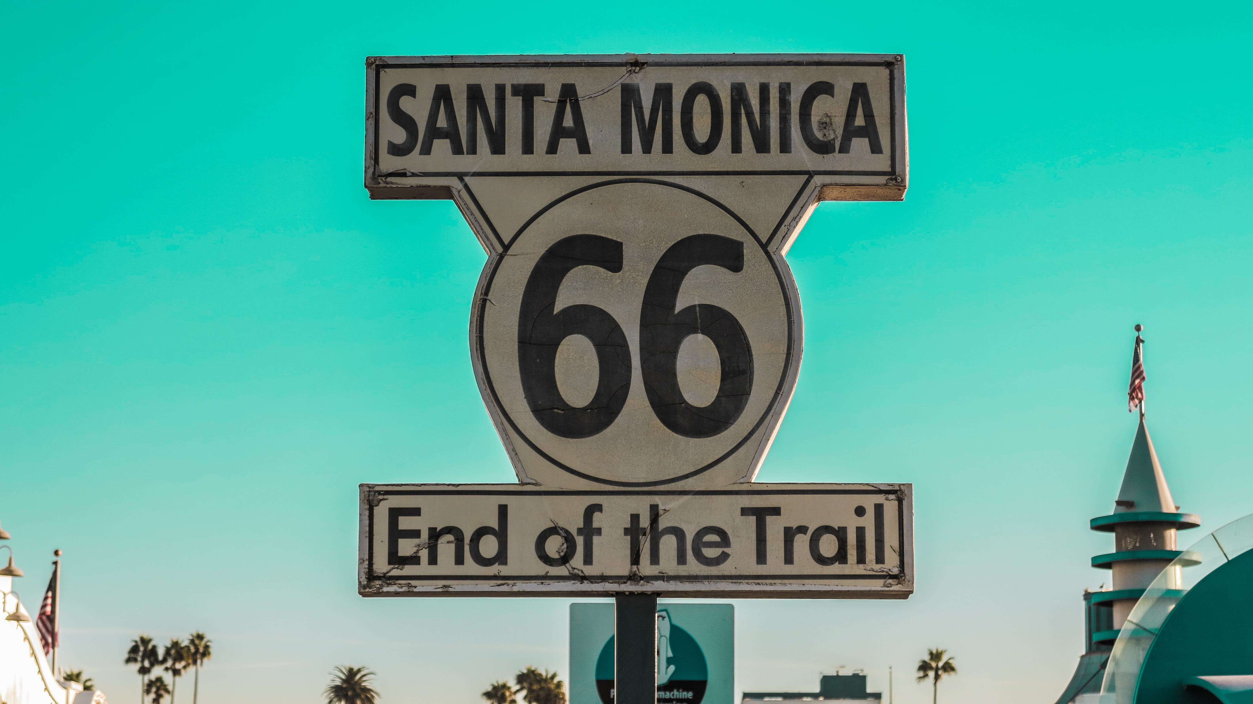 sign, 4K, america, guidance, number, end, tree, route66, day, outdoors, low angle view, information sign, santa, signage, nature, 66, communication, sky, HD Wallpaper