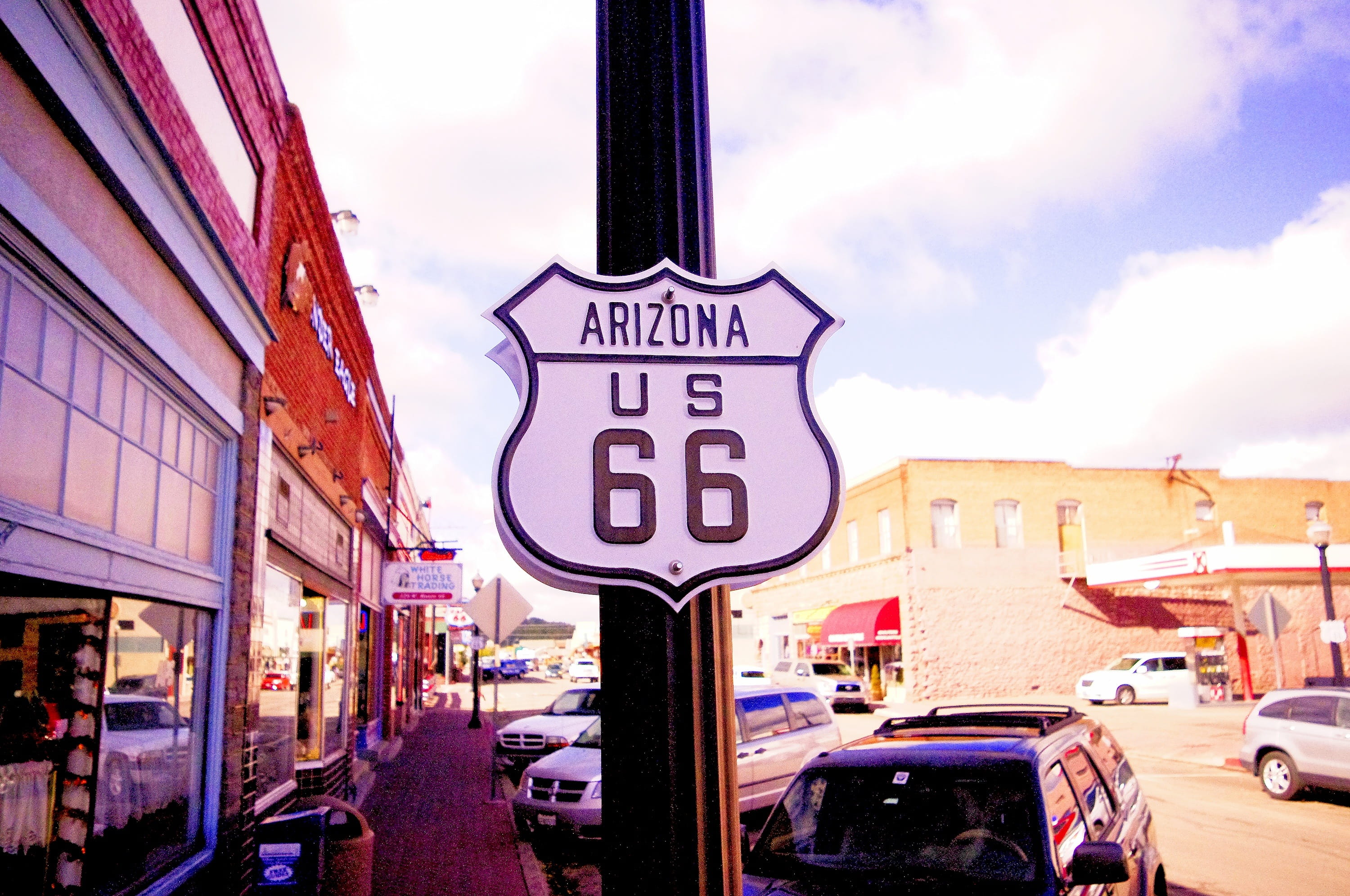 america, road, mode of transportation, route66, text, transportation, cloud - sky, motor vehicle, western script, day, scenic, route 66, land vehicle, highway, HD Wallpaper