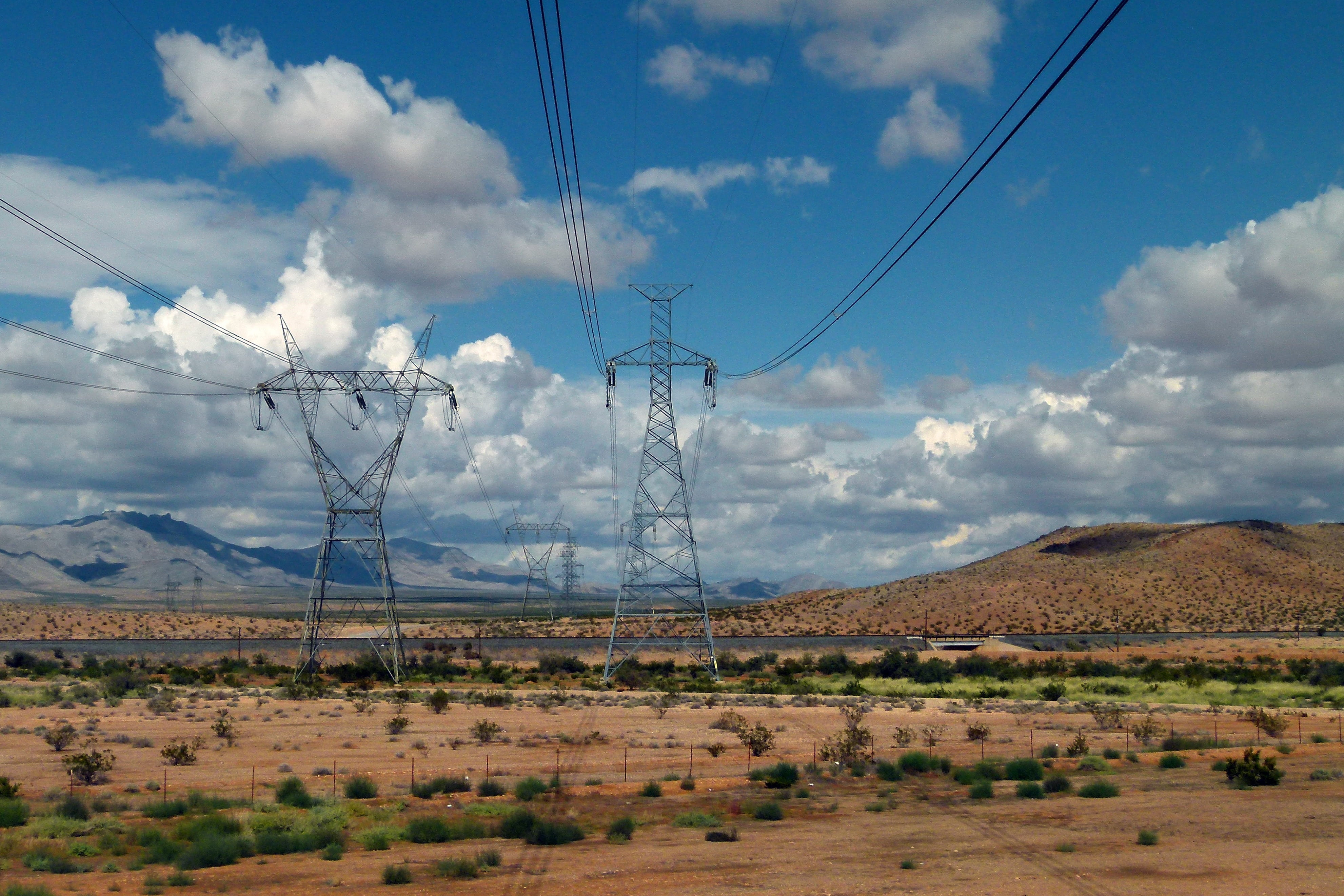 power line, tranquil scene, usa, nature, power poles, arizona, desert, cloud - sky, electricity pylon, Poles, mountain, outdoors, connection, technology, HD Wallpaper