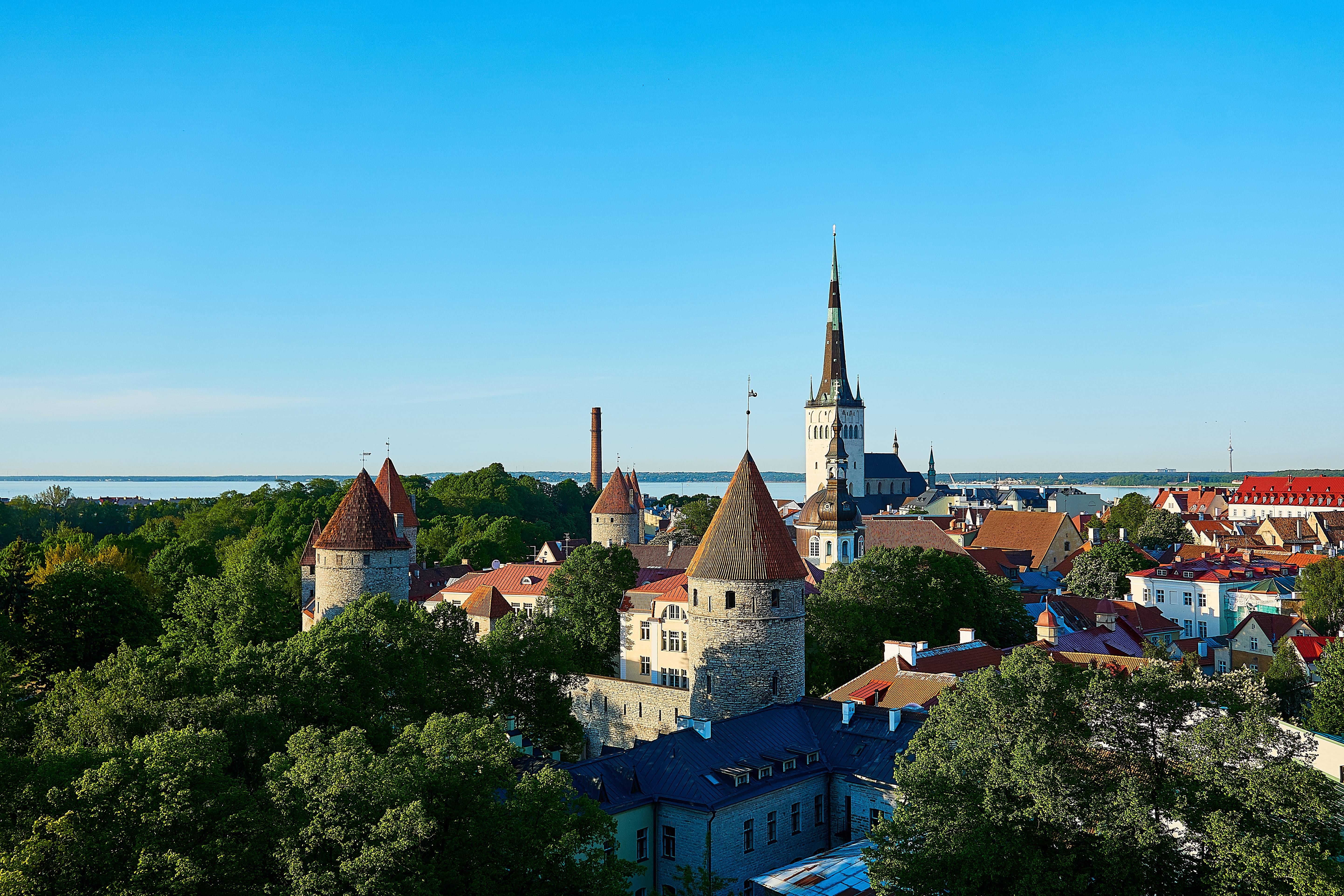 building, panorama, belief, tallinn, built structure, cityscape, no people, architecture, truss, old town, sky, 5K, city, tree, religion, clear sky, residential district, HD Wallpaper