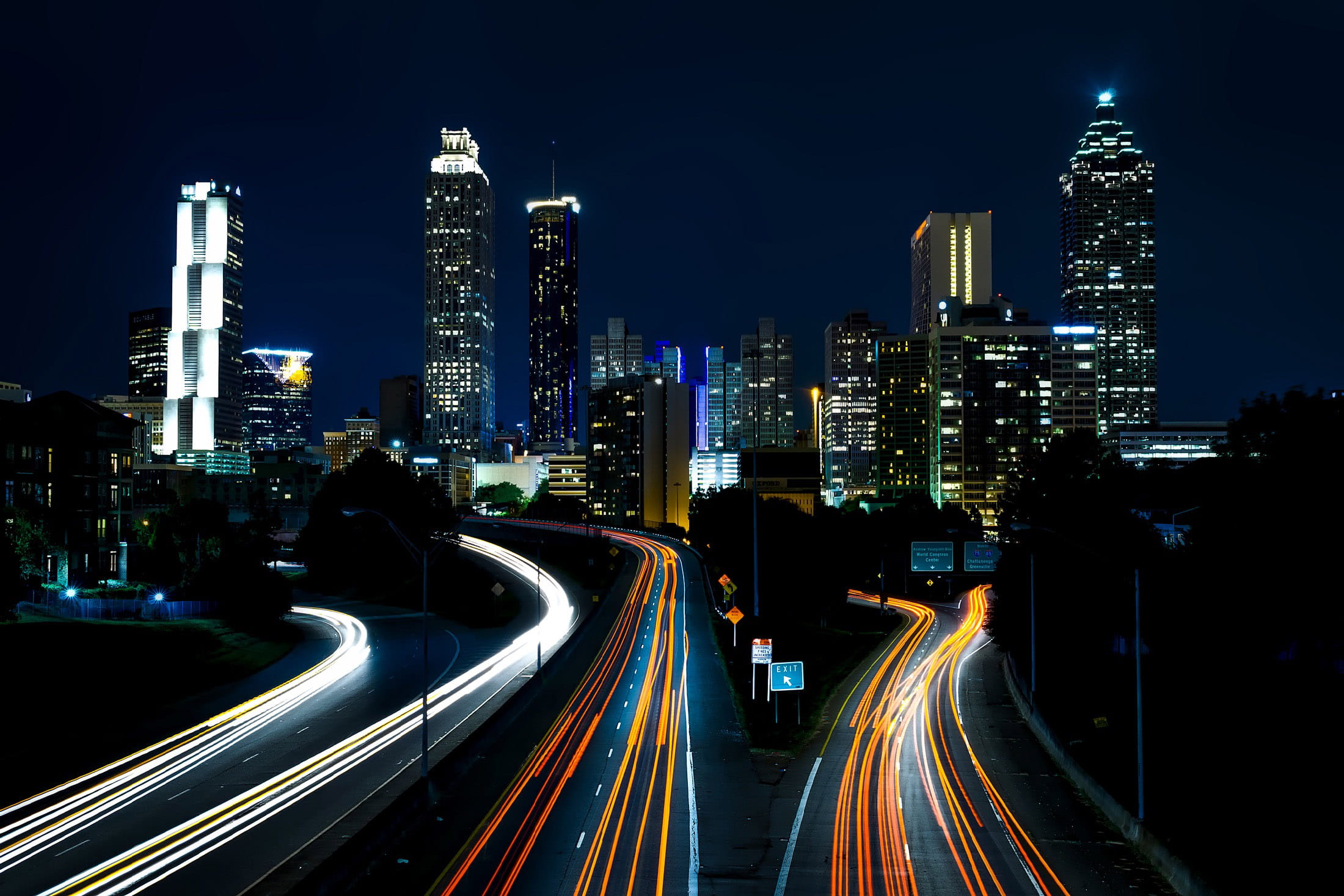 long Exposure, blurred Motion, modern, city, financial district, building Exterior, traffic, tower, nature, twilight, bridge - man made structure, 1080P, HD Wallpaper