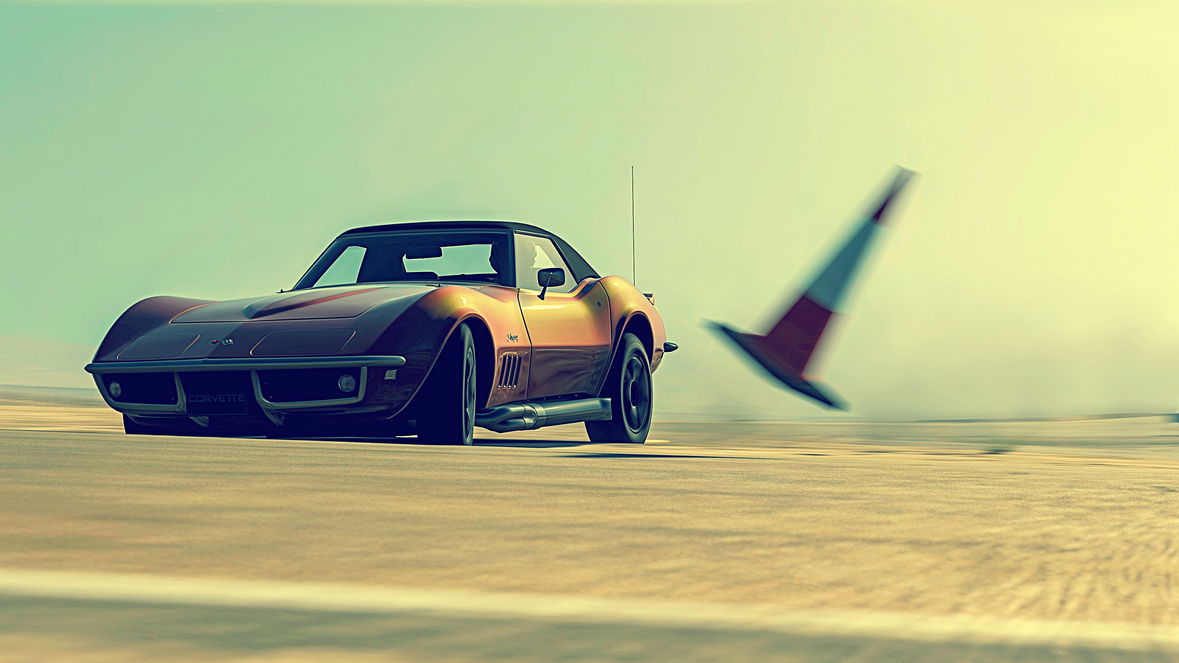 Corvette, car, Traffic Cone, 4K, vehicle, chevy, HD Wallpaper