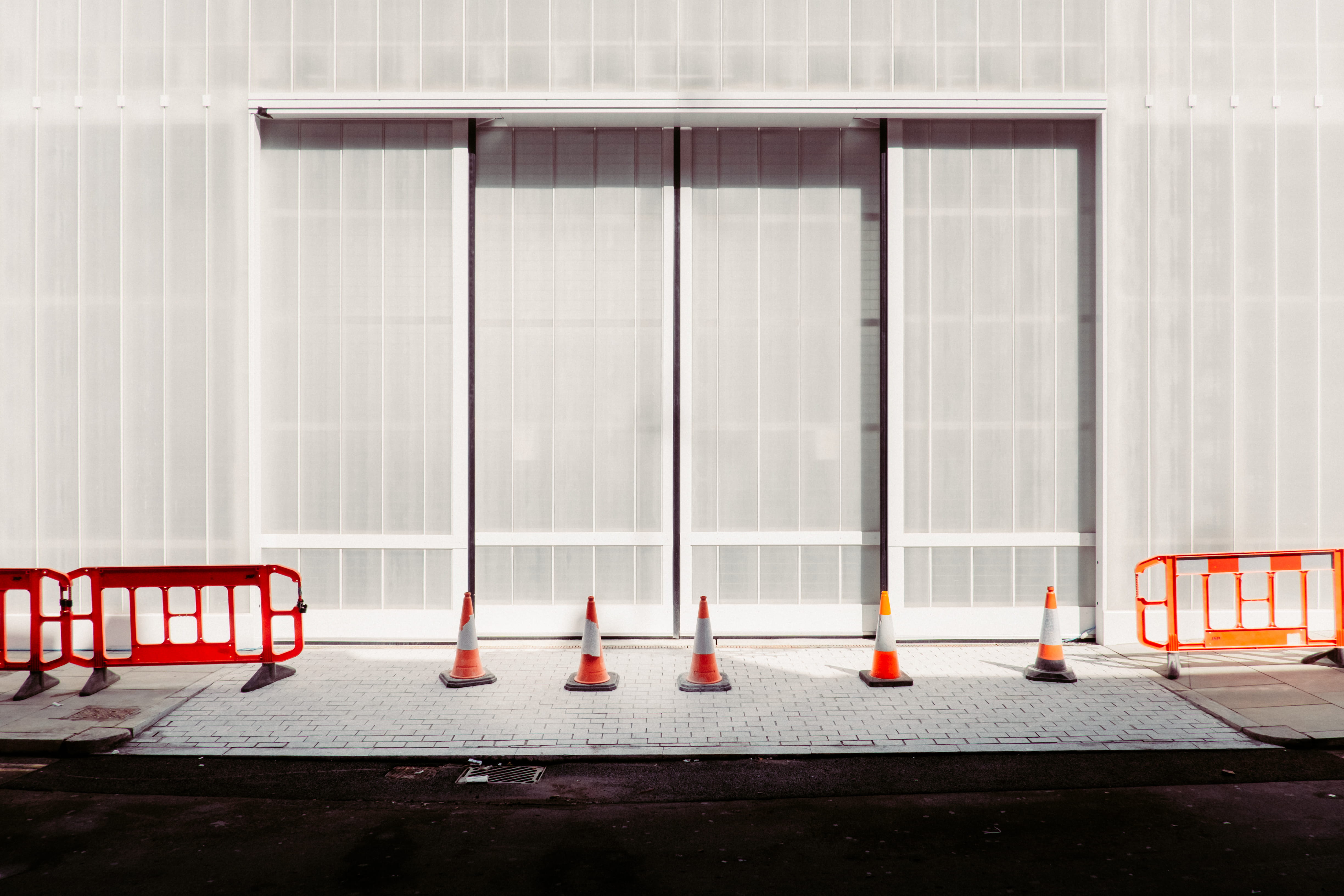 safety, barricade, street, gray, 4K, wall, traffic, architecture, urban Scene, grey, traffic cone, photography, city, red, built structure, construction industry, HD Wallpaper