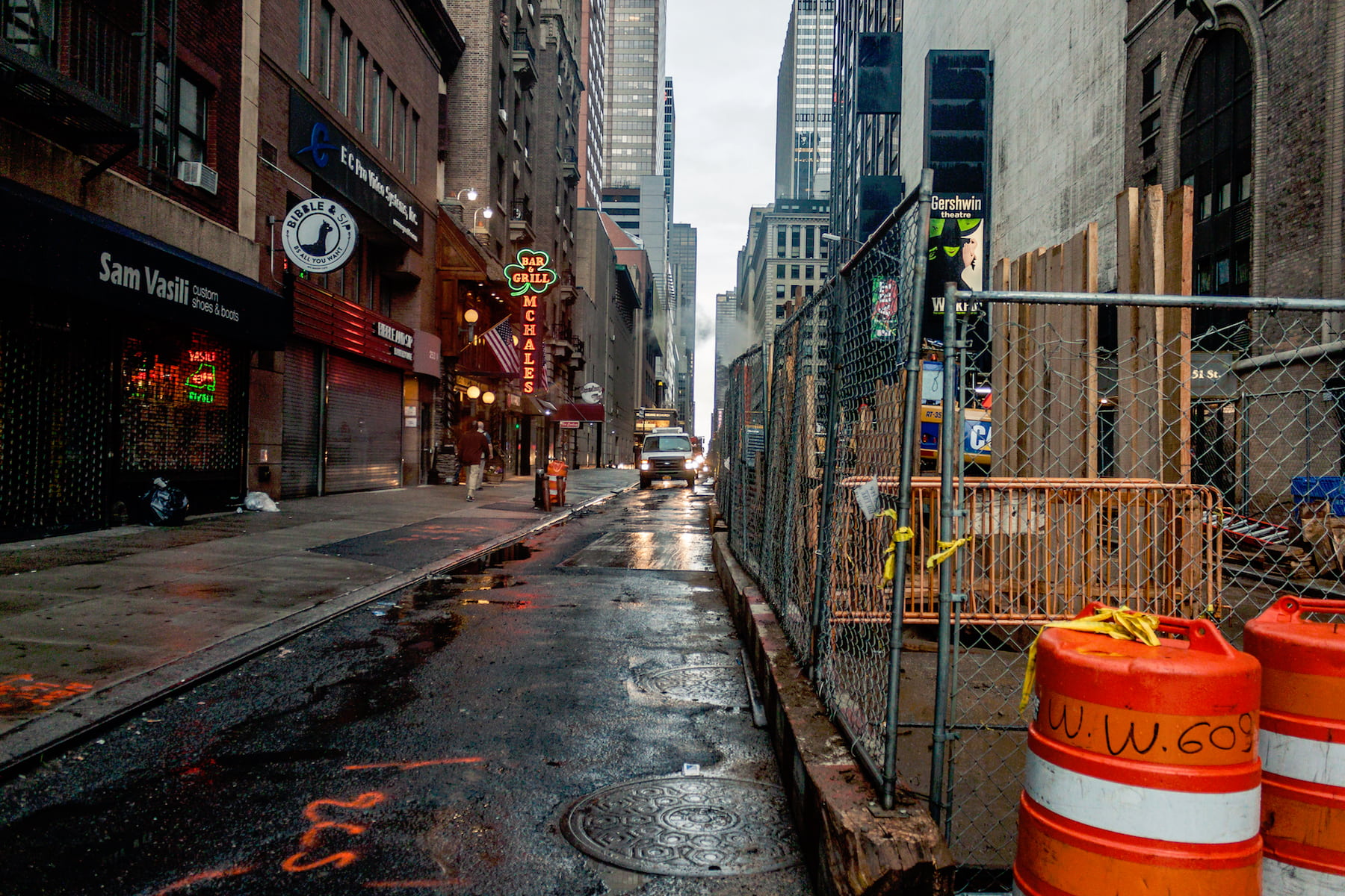 daytime, urban Scene, buildings, traffic cone, footpath, painted, manhattan - New York City, text, brown, street, lights, new York City, building, road, HD Wallpaper