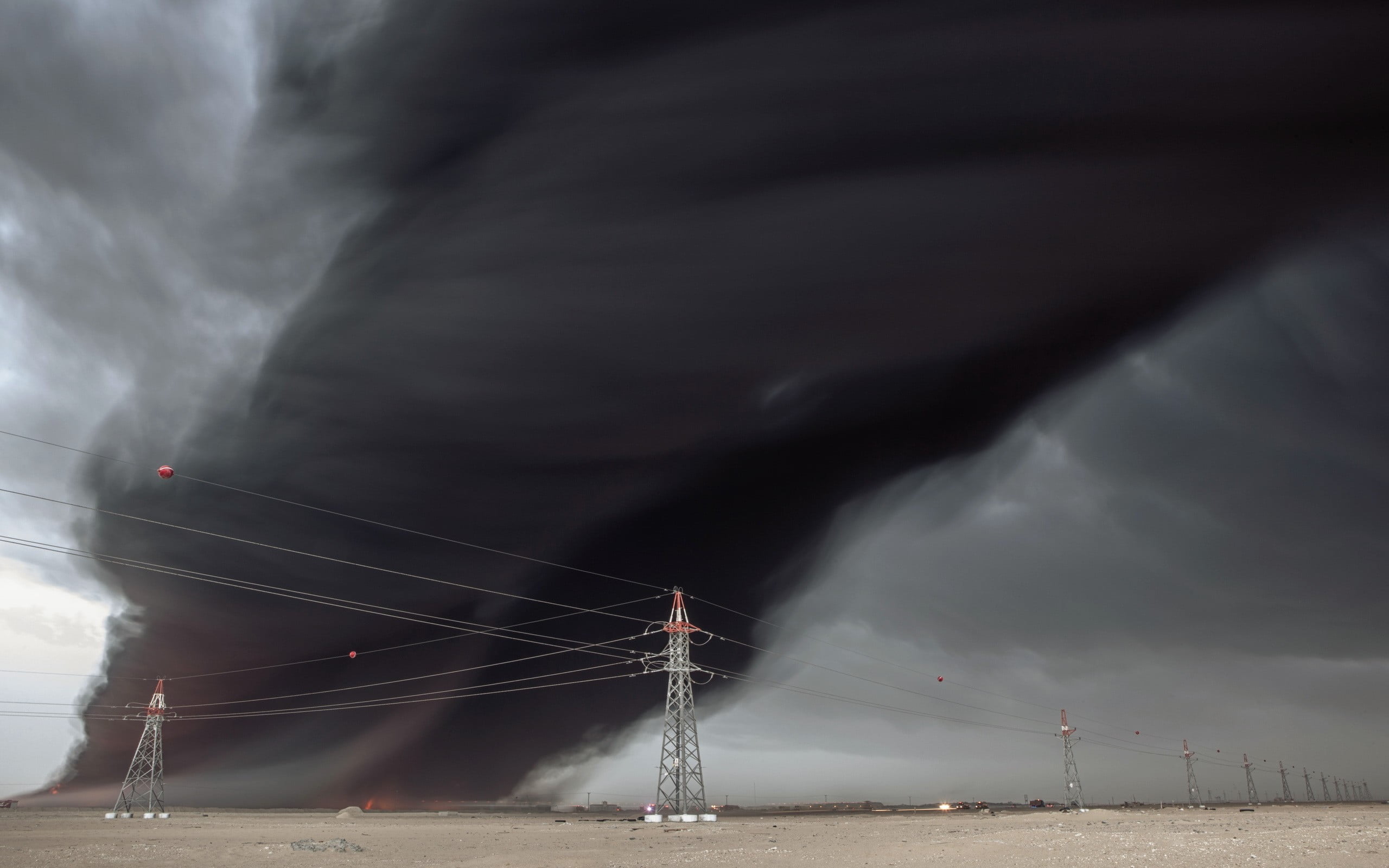 lightning, power in nature, built structure, smoke, sign, gray, power lines, storm, nature, ominous, cloud - sky, beauty in nature, electricity, low angle view, HD Wallpaper