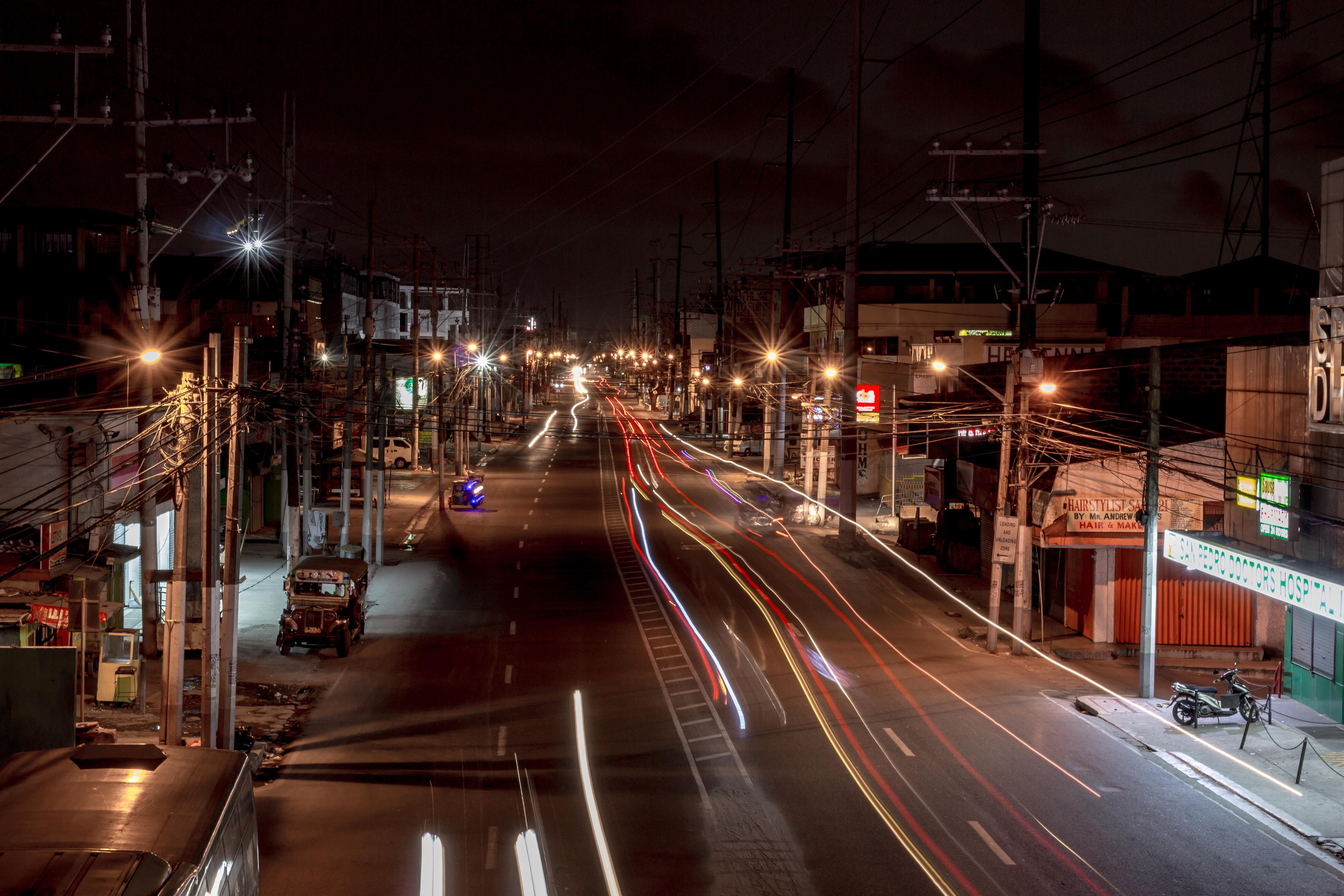 automobile, blurred motion, mode of transportation, street, light trail, car, san pedro laguna, san pedro, city street, traffic, vehicle, street light, HD Wallpaper