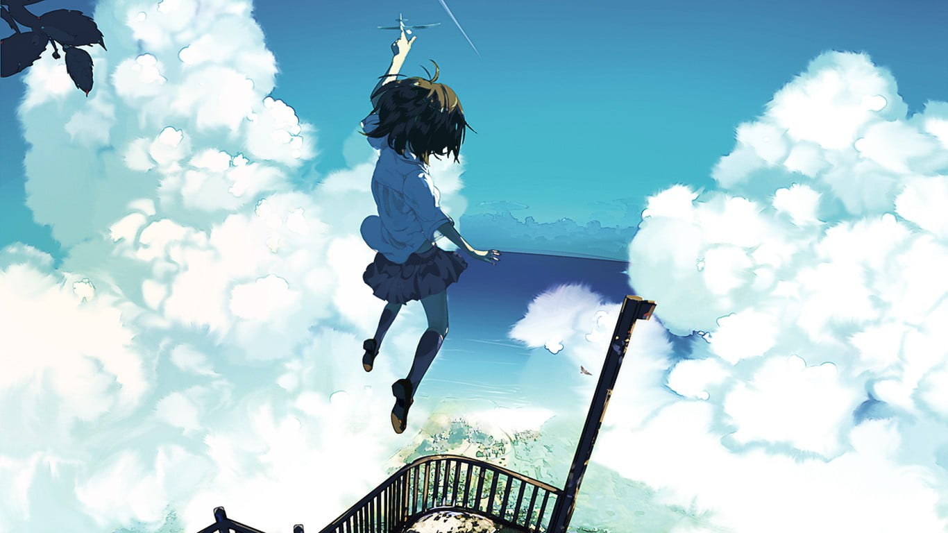 outdoors, cloud - sky, casual clothing, anime girls, anime, nature, sky, women, men, day, lifestyles, real people, child, architecture, sunlight, original characters, HD Wallpaper