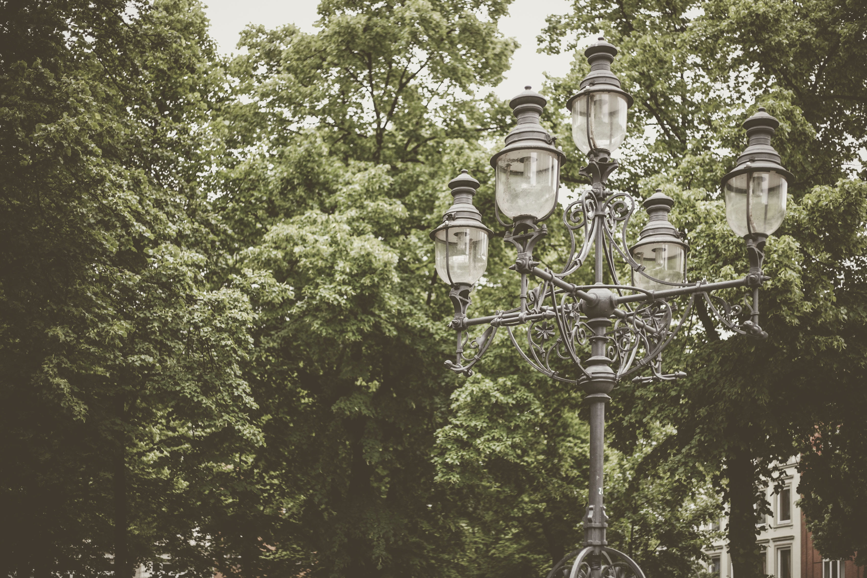 sundial, 2K, tree, lighting equipment, building exterior, metal, lamp post, flagstone, built structure, harness, low angle view, electric lamp, lampshade, HD Wallpaper