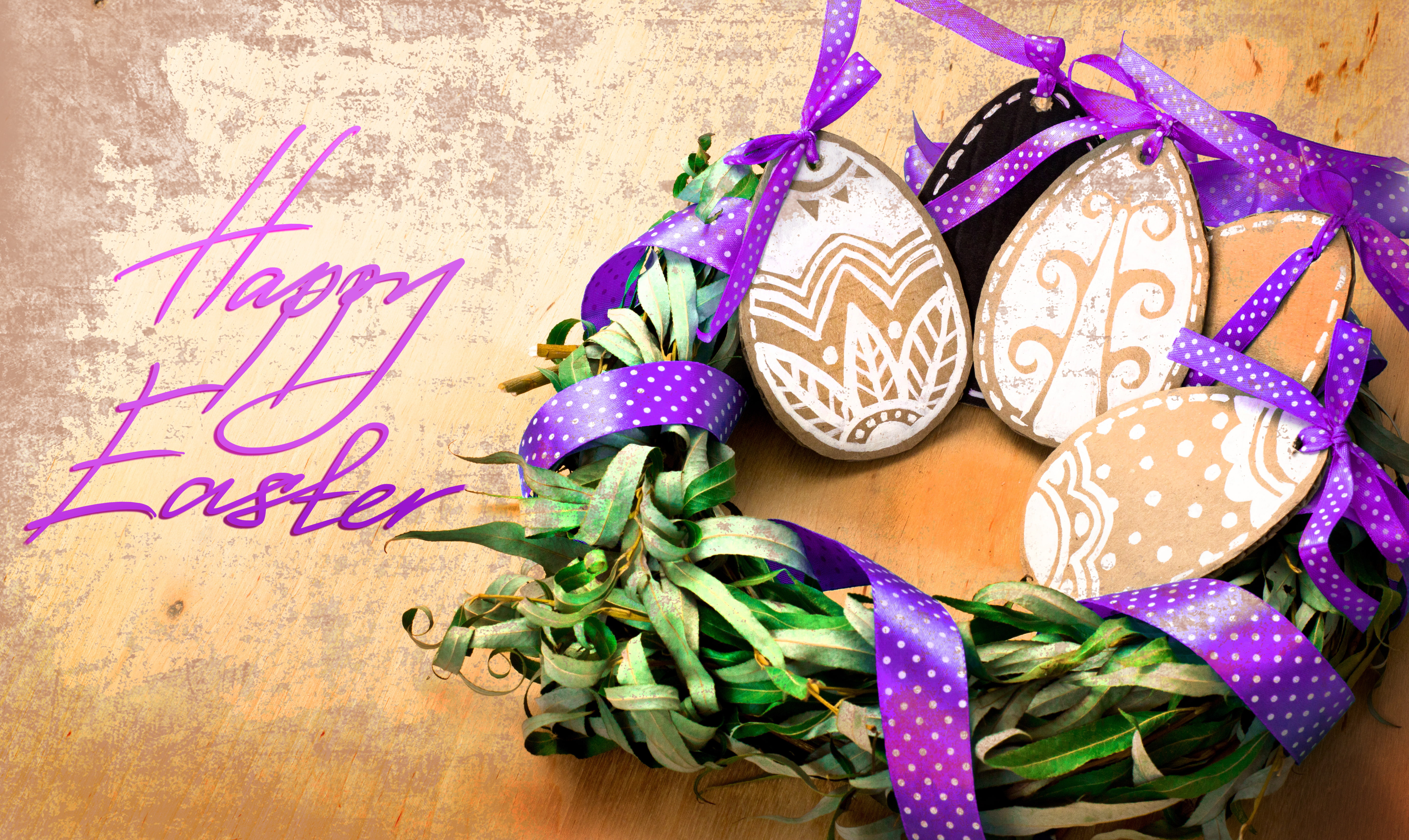 holiday, eggs, the inscription, Easter, tree, socket, tape, 5K, figures, HD Wallpaper