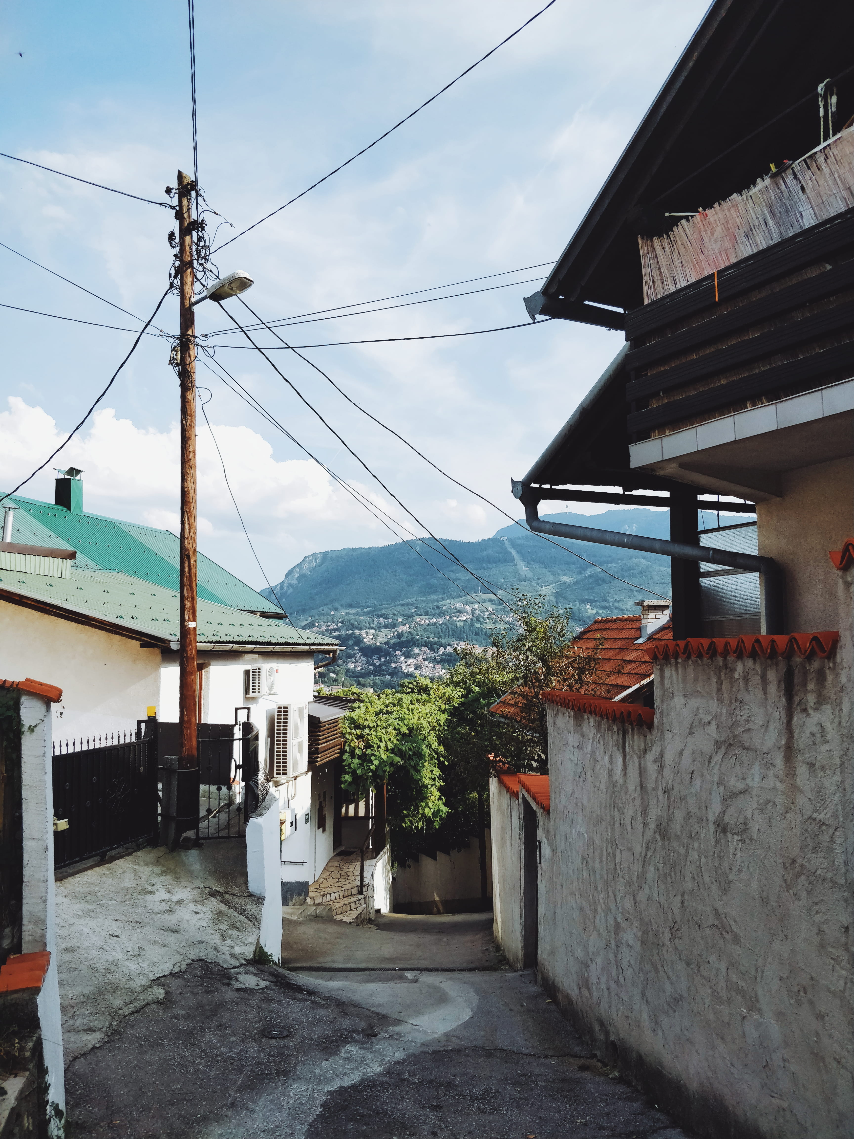 trip, day, summer, residential district, roof, rural, travel, built structure, city, cable, road, sarajevo, architecture, outdoors, nature, 4K, roof tile, Phone HD Wallpaper