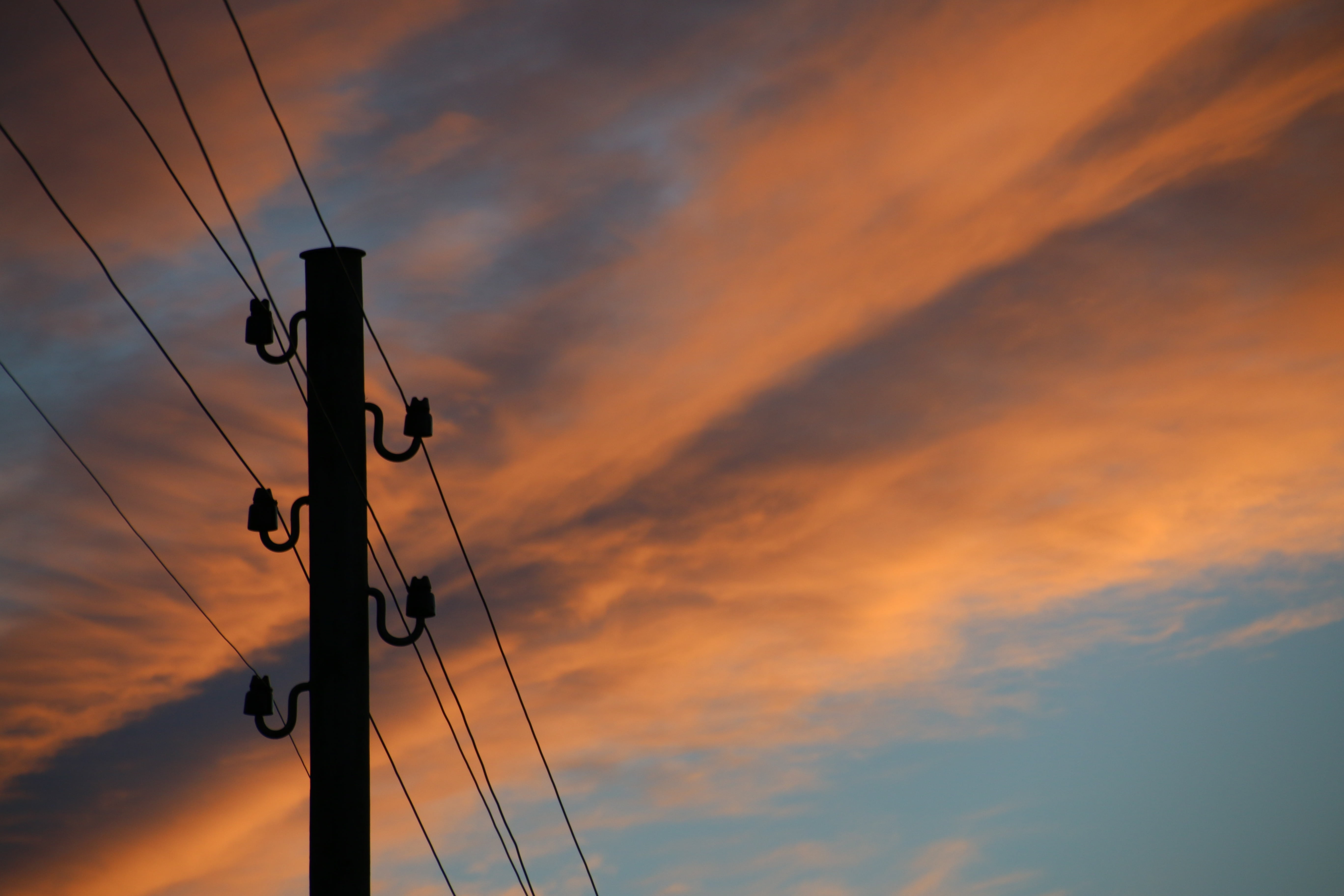 cbales, sunset, scenics - nature, power supply, mast, pole, global communications, fuel and power generation, telegraph, phone, utility, abendstimmung, HD Wallpaper