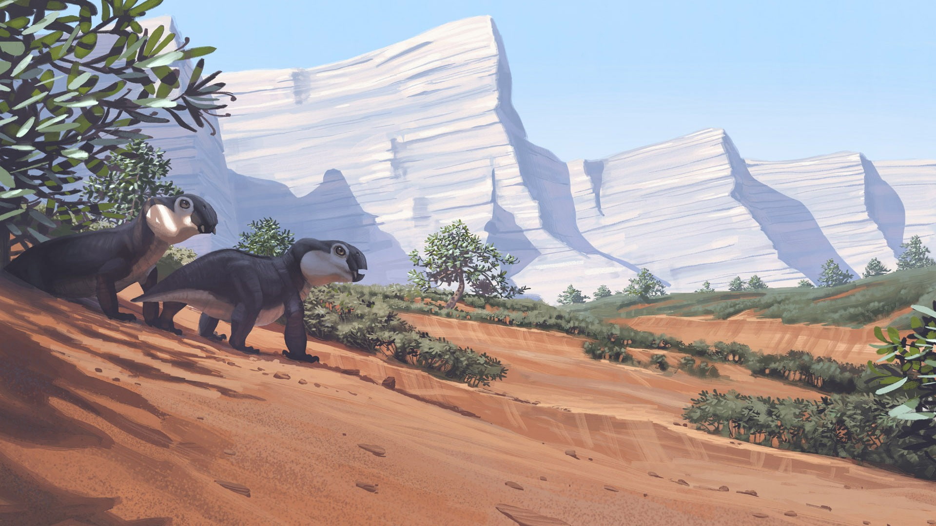 tree, art and craft, day, nature, domestic animals, animal themes, dinosaurs, animal, outdoors, sunlight, scenics - nature, Simon Stålenhag, livestock, HD Wallpaper