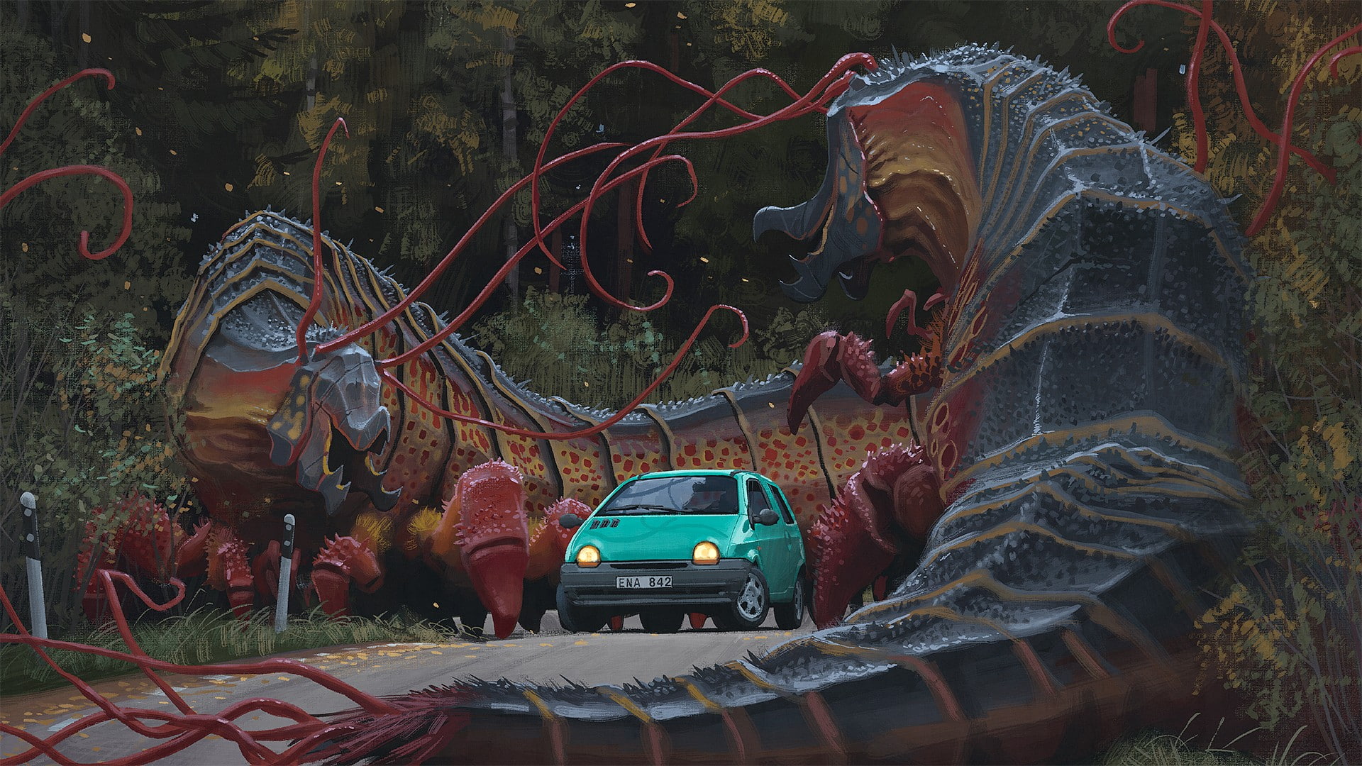 Simon Stålenhag, Renault Twingo, 1080P, artwork, HD Wallpaper
