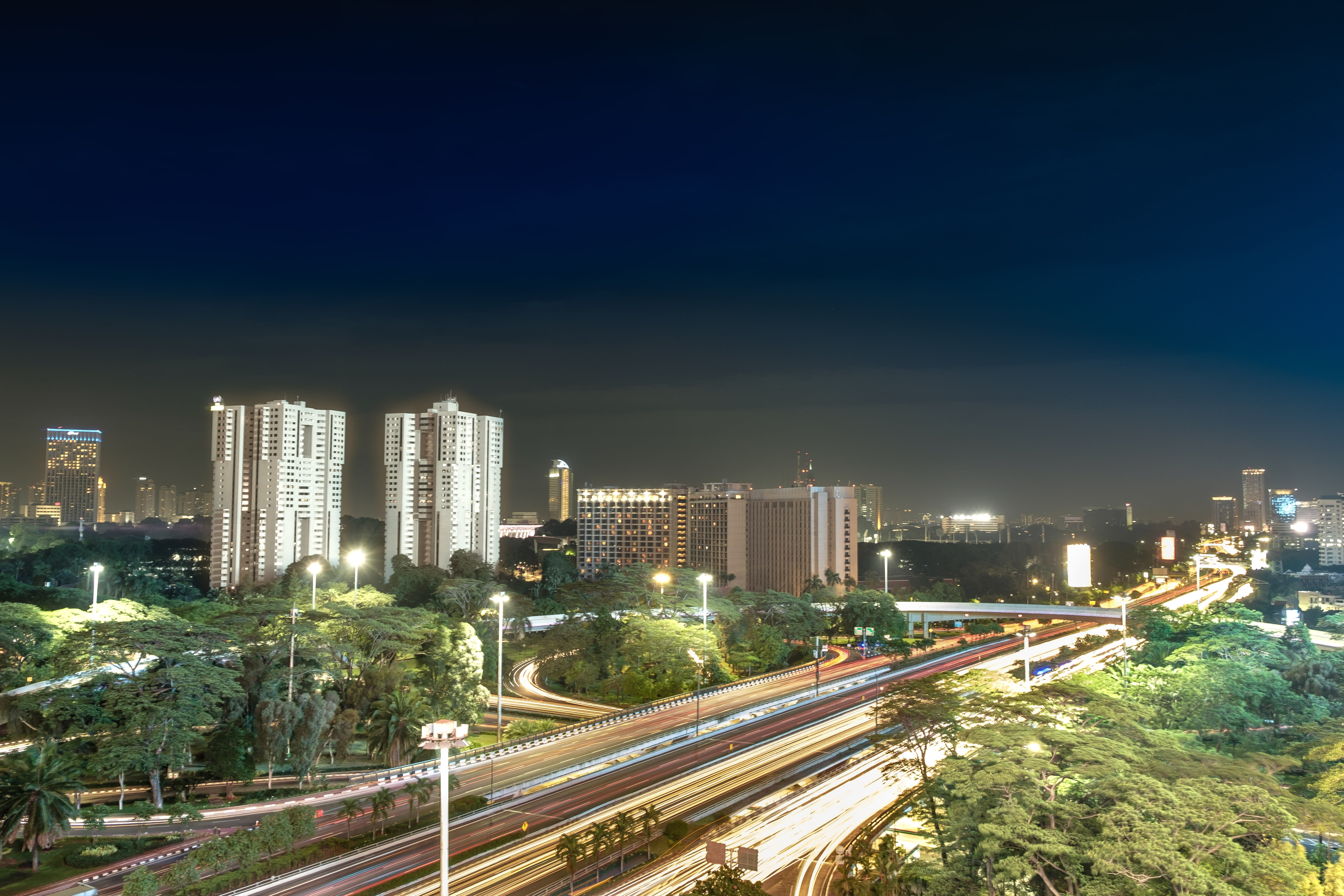 long exposure, city, no people, building exterior, jakarta, indonesia, high angle view, built structure, city life, jakarta selatan, sky, modern, cityscape, HD Wallpaper