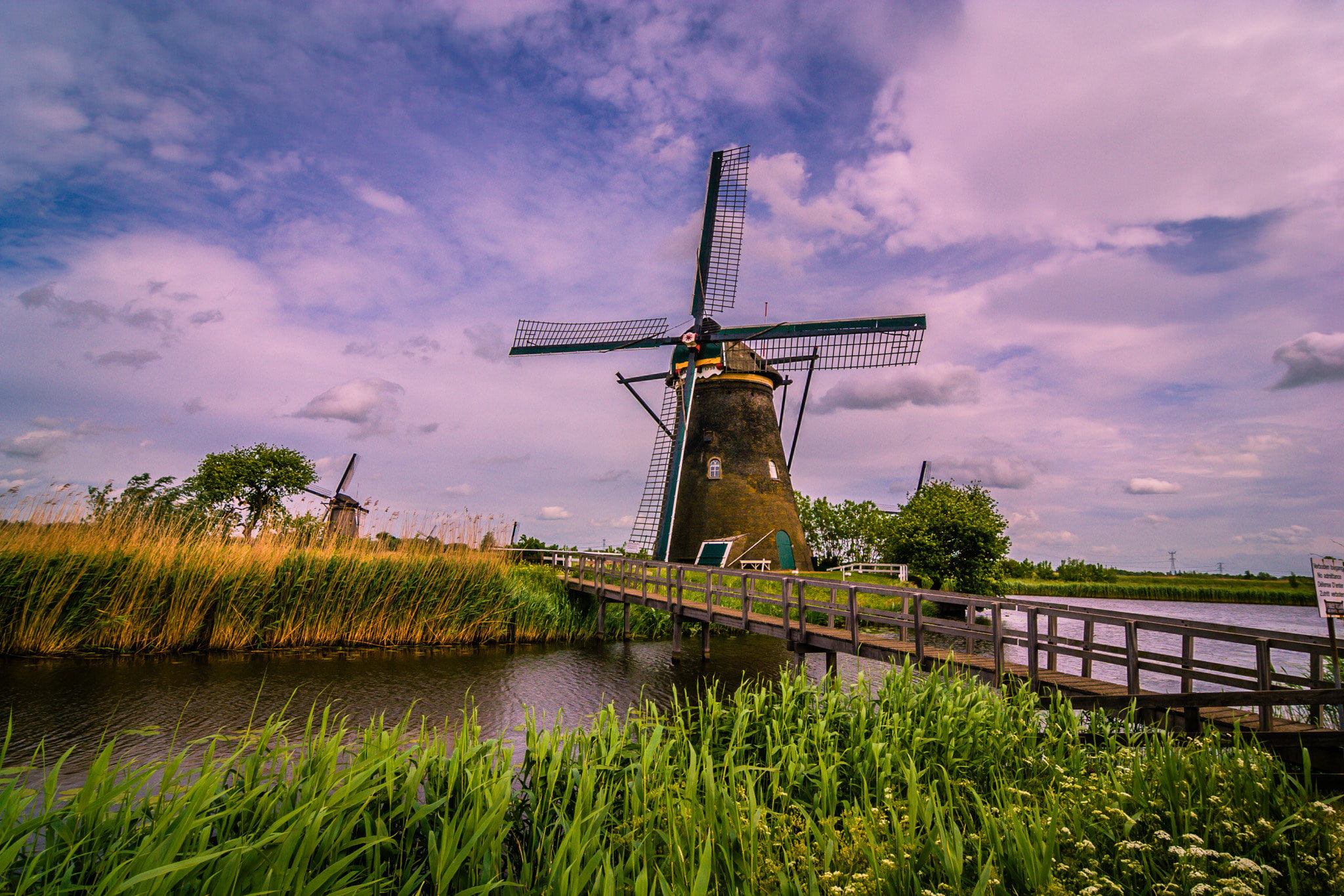 bridge, 1080P, windmill, channel, river, Netherlands, Kinderdijk, HD Wallpaper