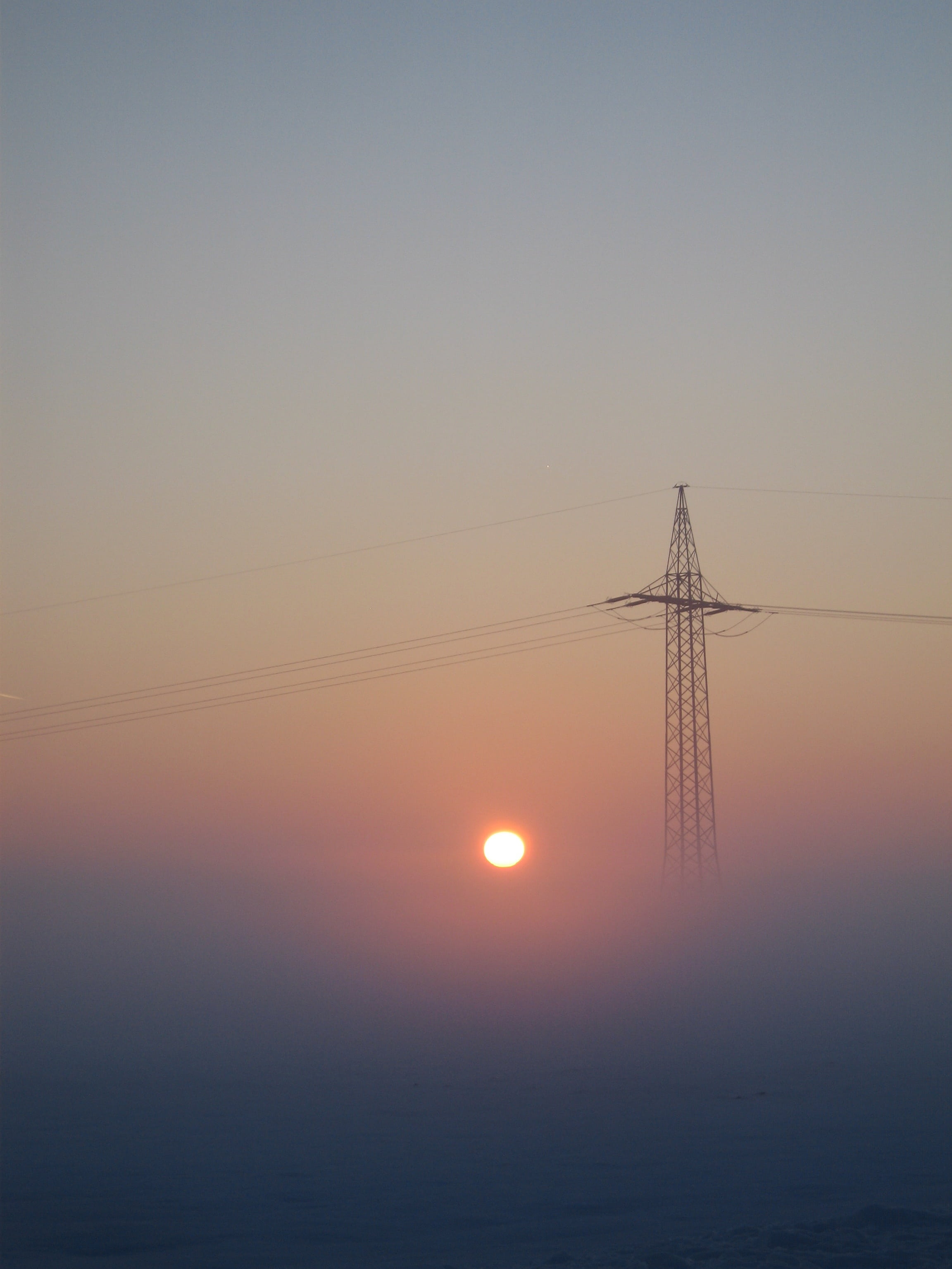 cable, sunrise, strong power pole, power Line, electricity, silhouette, technology, beauty in nature, orange color, dusk, 2K, sunset, fog, environment, Phone HD Wallpaper
