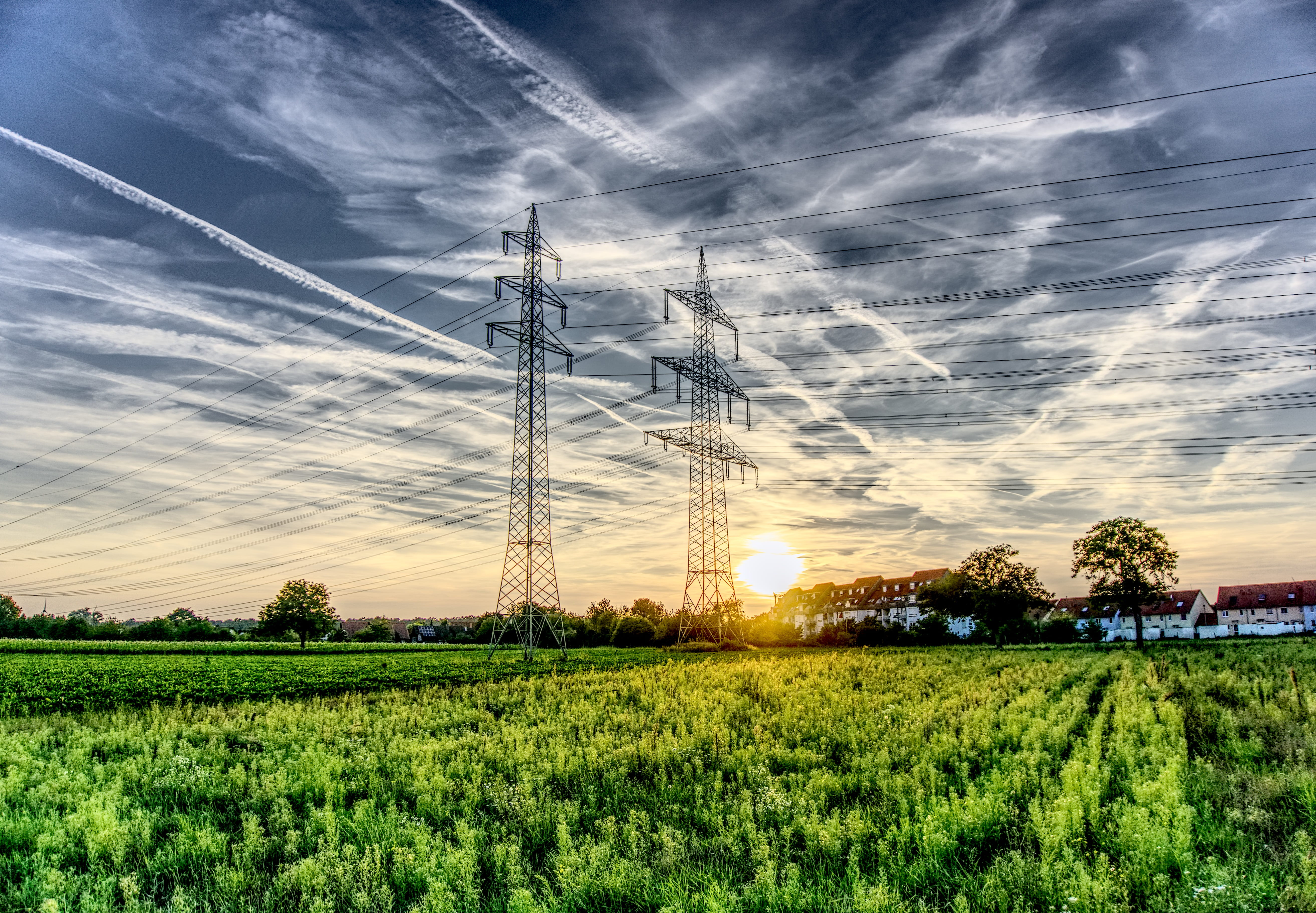 strommast, tranquility, tranquil scene, twilight, beauty in nature, plant, fuel and power generation, hdr, power line, rural scene, electricity, daytime, HD Wallpaper