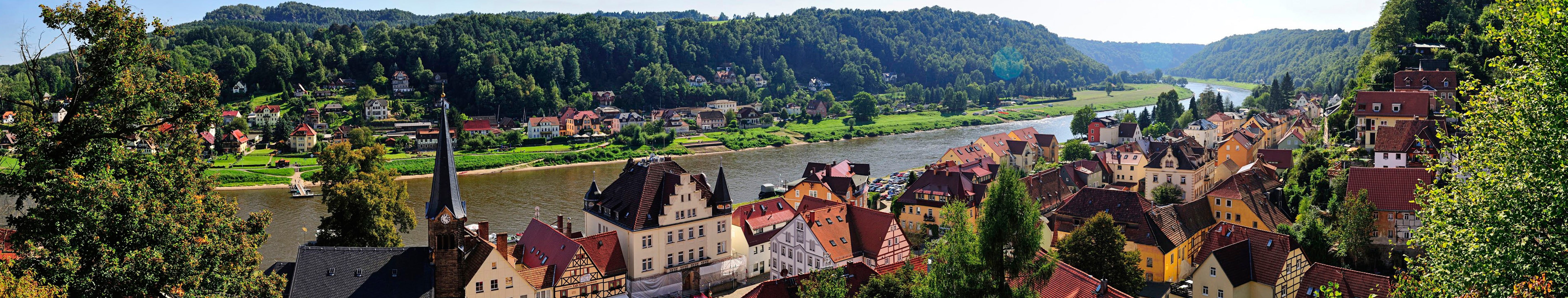 scenics - nature, travel destinations, hills, water, panorama, 5K, land, green, built structure, Germany, panoramic, house, building, architecture, outdoors, HD Wallpaper