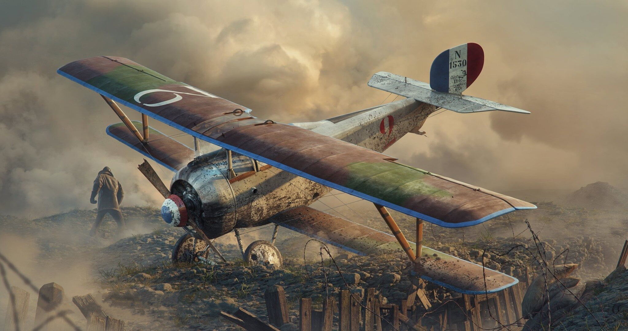Nieuport 17, Barbed wire, Biplane, WWI, piston fighter, 1080P, HD Wallpaper