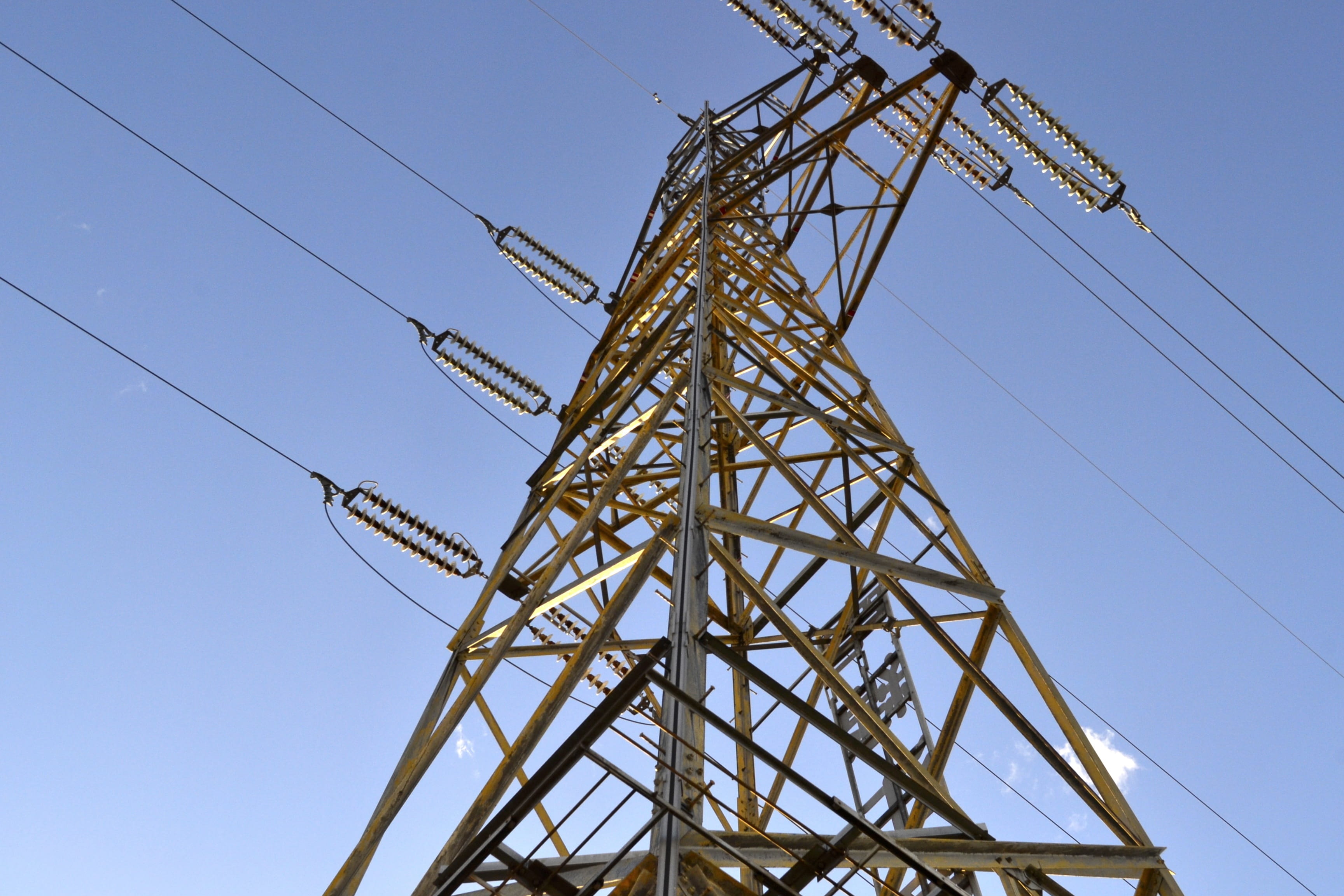 day, cable, technology, alloy, outdoors, high-voltage line, tower, nature, low angle view, blue, wintry weather, sky, power line, electricity, connection, HD Wallpaper