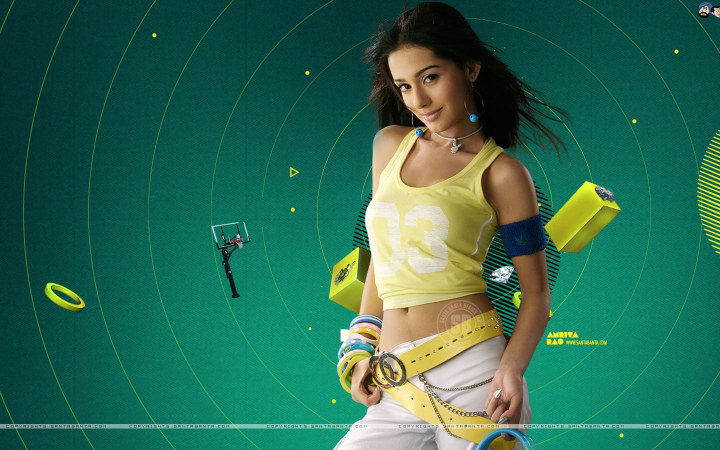 actress, indian, midriff, stomach, amrita, brunettes, 720P, rao, tank, green, background, women, exposed, tops, HD Wallpaper
