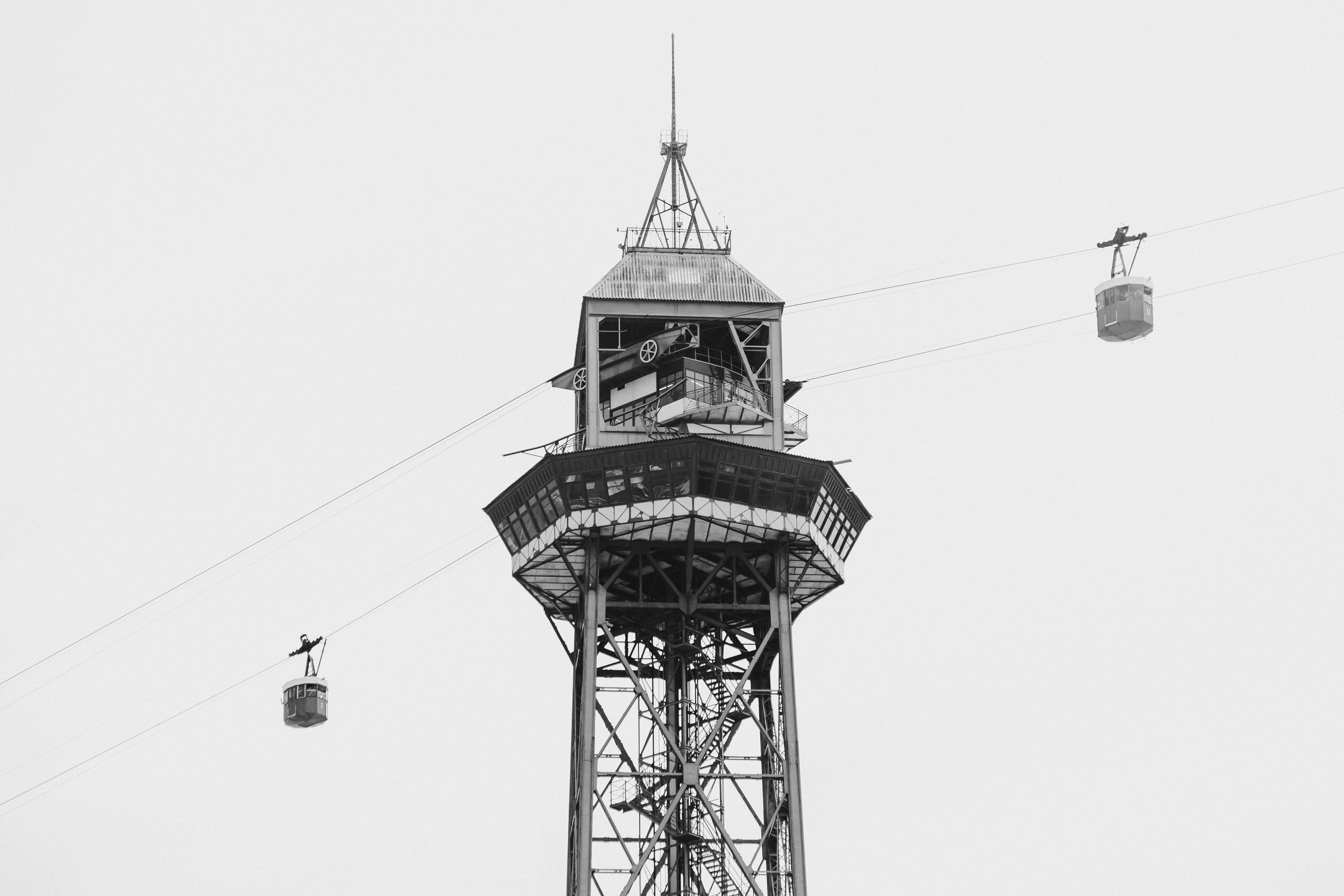 montjuic, built structure, building, architecture, telefèric de montjuïc - parc montjuïc, power supply, street, monument, outdoors, sky, low angle view, HD Wallpaper
