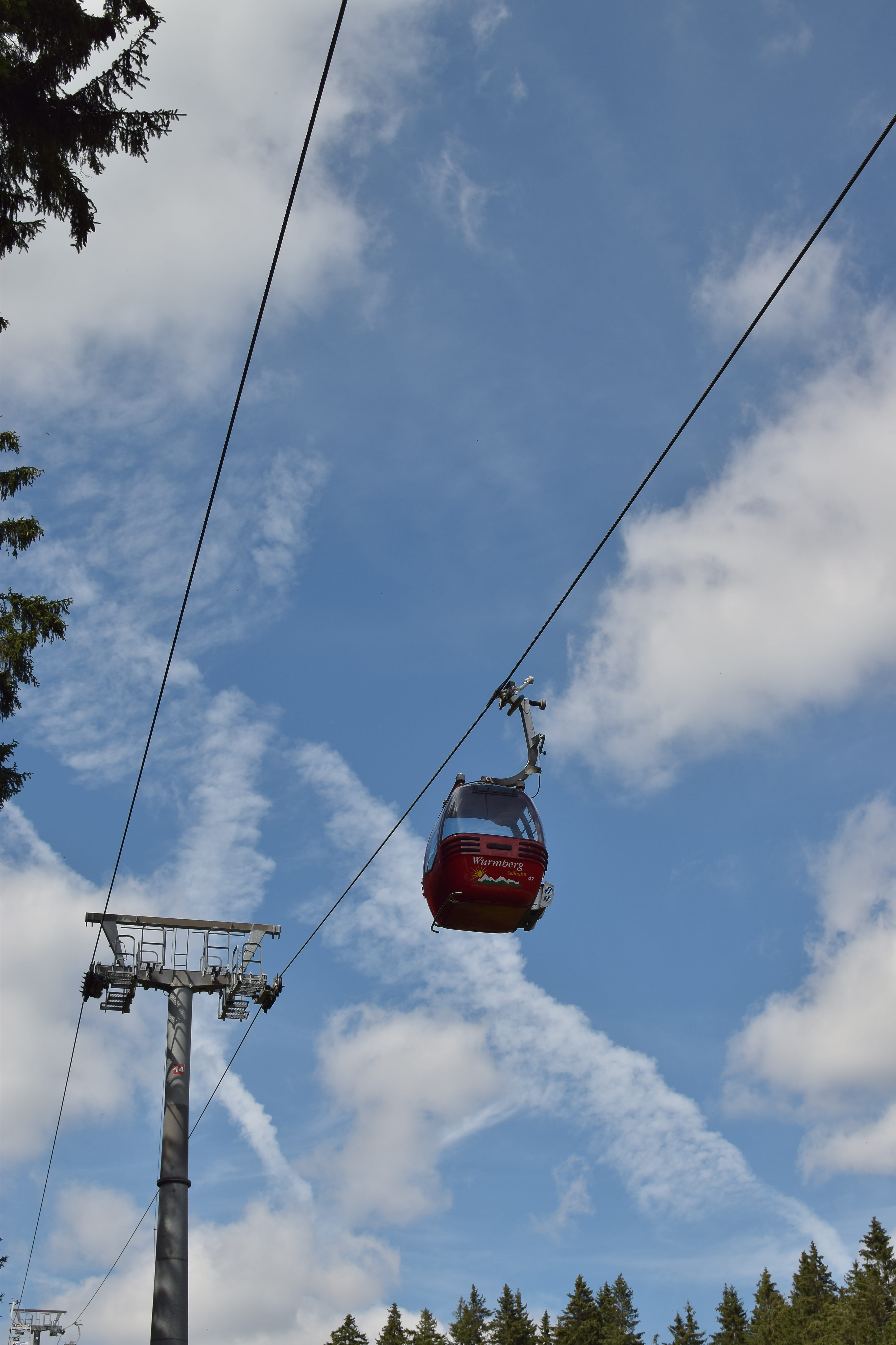 overhead cable car, plant, cloud - sky, nature, transportation, connection, red, 5K, power line, no people, Cable Car, sky, Cabin, cable, sign, braunlage, Phone HD Wallpaper