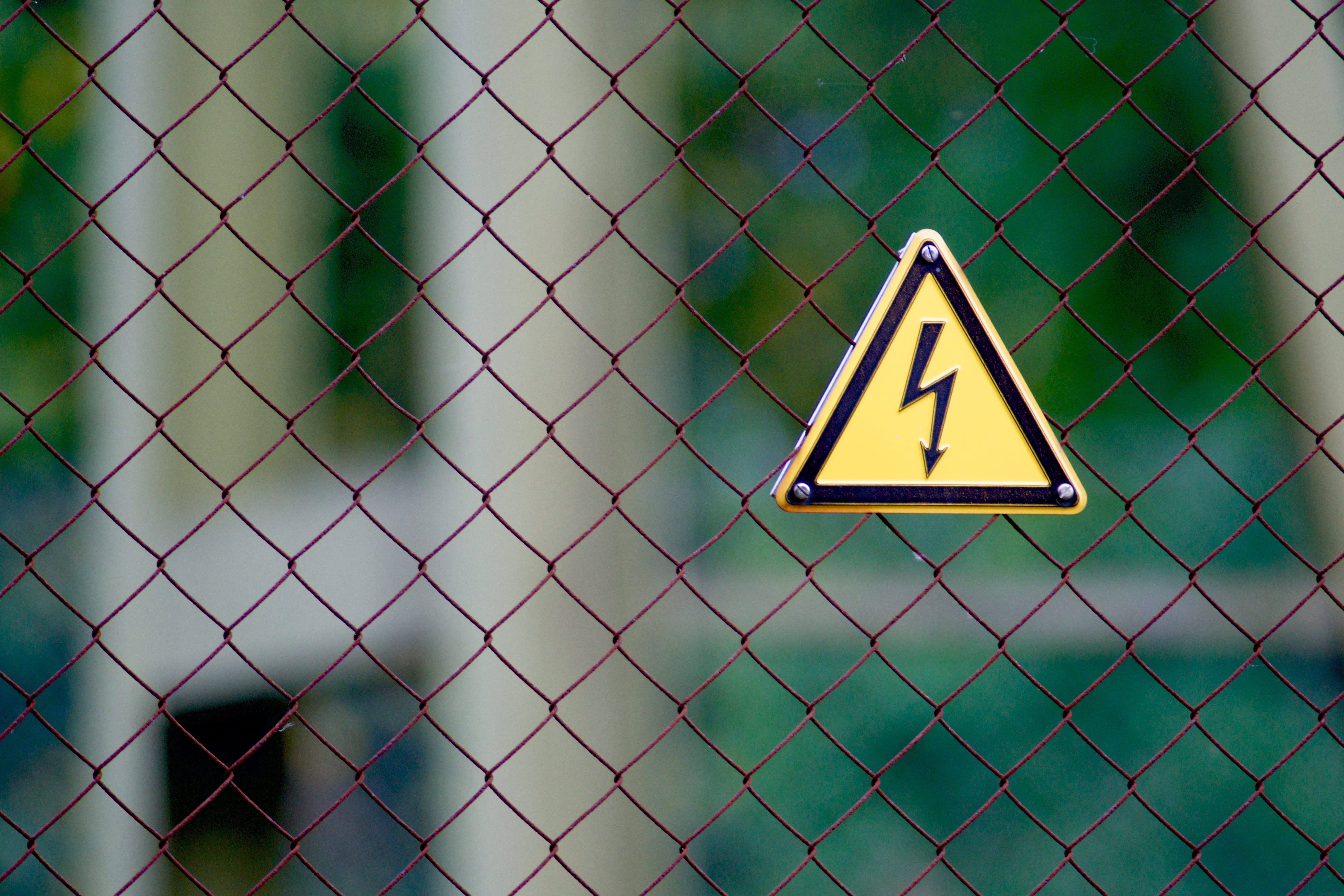 high voltage sign, warning symbol, safety, electricity, grid, metal, board, information sign, warning, protection, security, forbidden, focus on foreground, HD Wallpaper